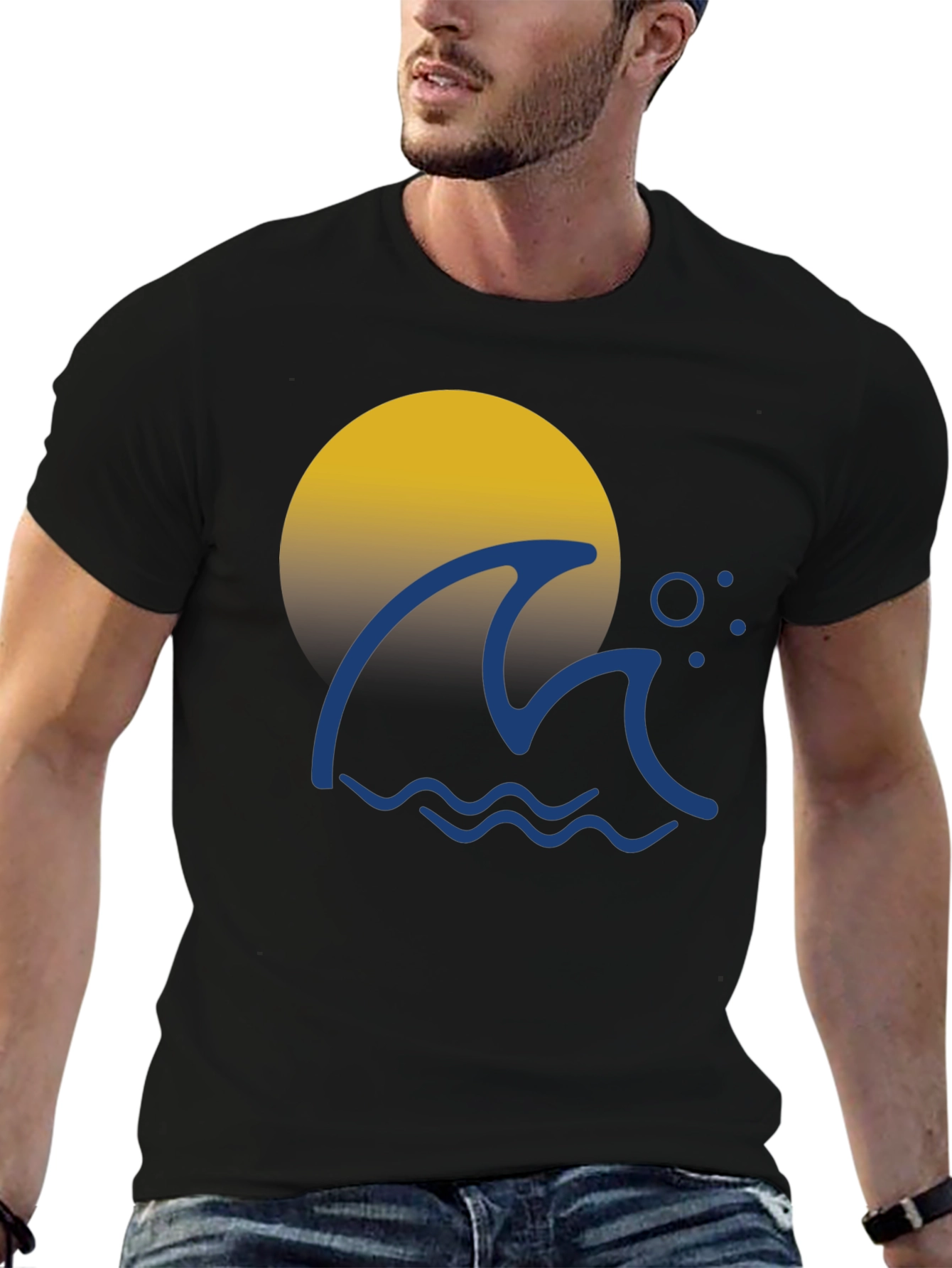Wave & Sun Graphic Tee - Black Cotton