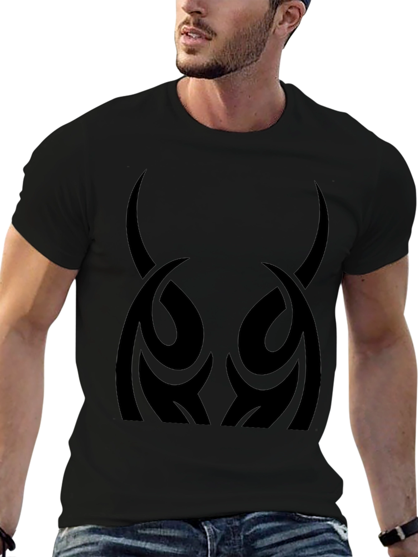Mens Black T-Shirt - Tribal Horns Design