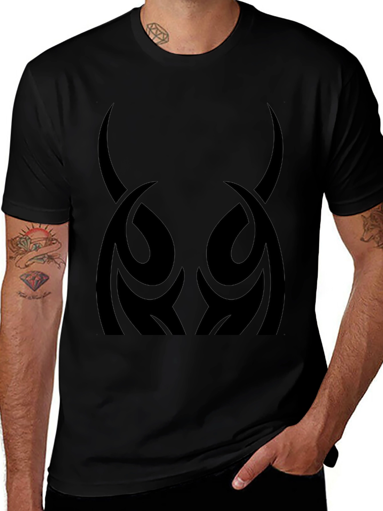 Mens Black T-Shirt - Tribal Horns Design
