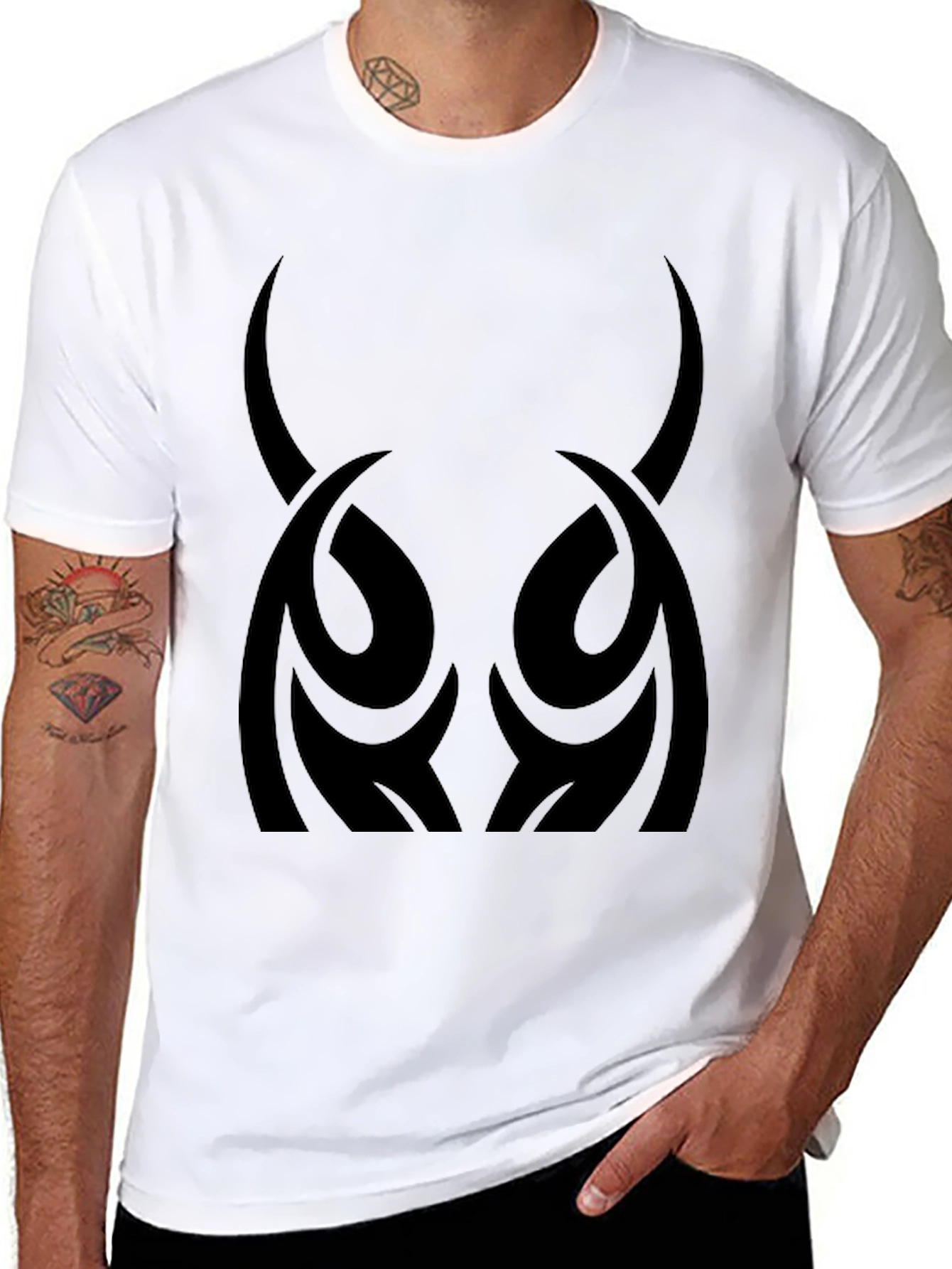 Mens Black T-Shirt - Tribal Horns Design