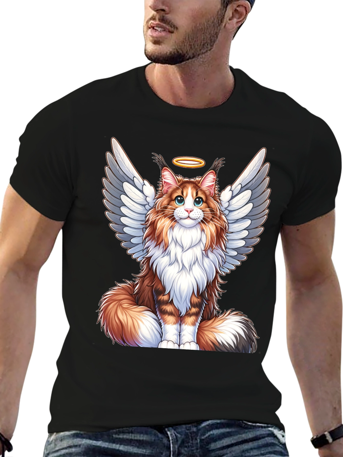 Angel Cat T-Shirt: Fluffy Wings & Halo