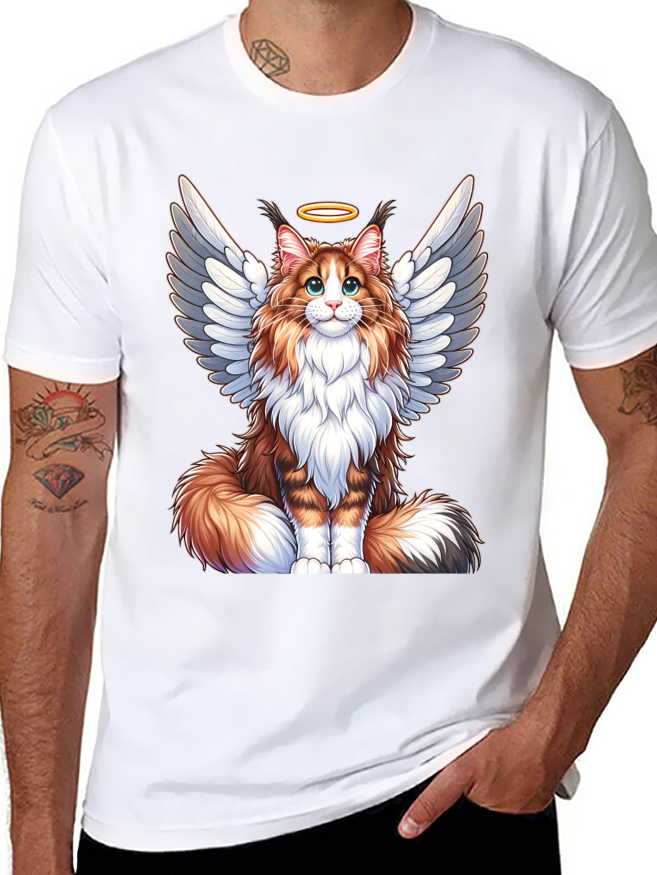Angel Cat T-Shirt: Fluffy Wings & Halo