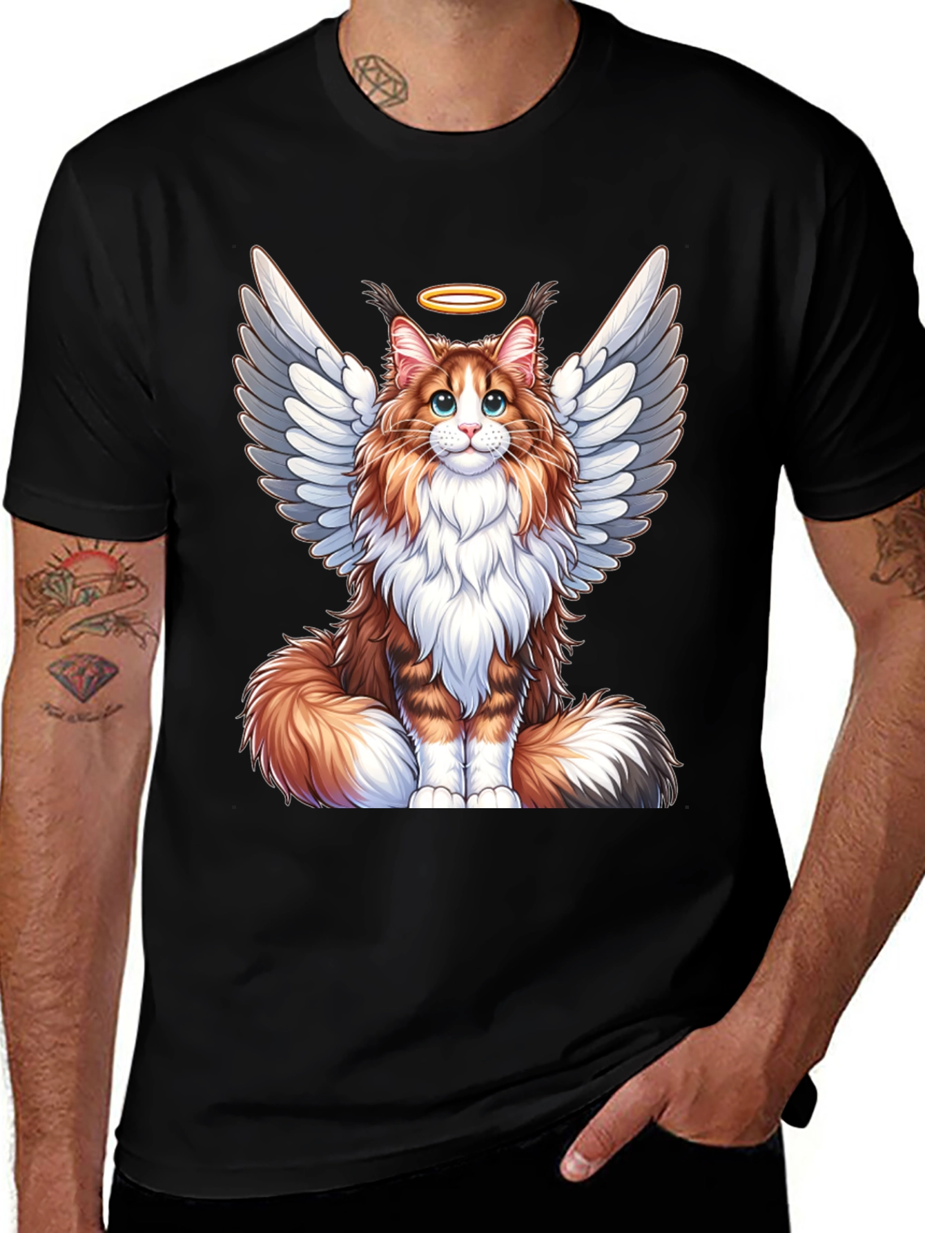 Angel Cat T-Shirt: Fluffy Wings & Halo