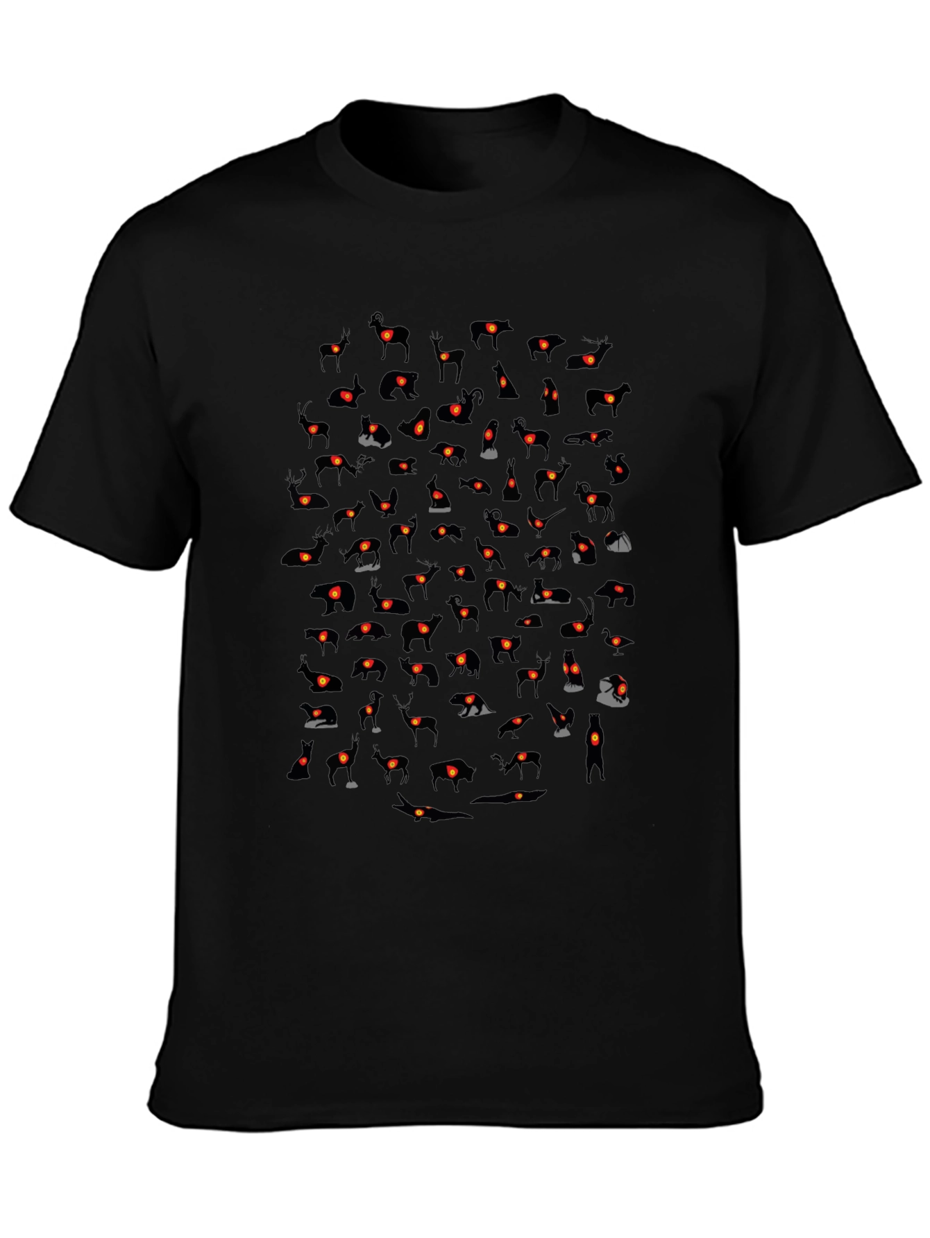 Mens Black T-Shirt with Animal Silhouette Pattern