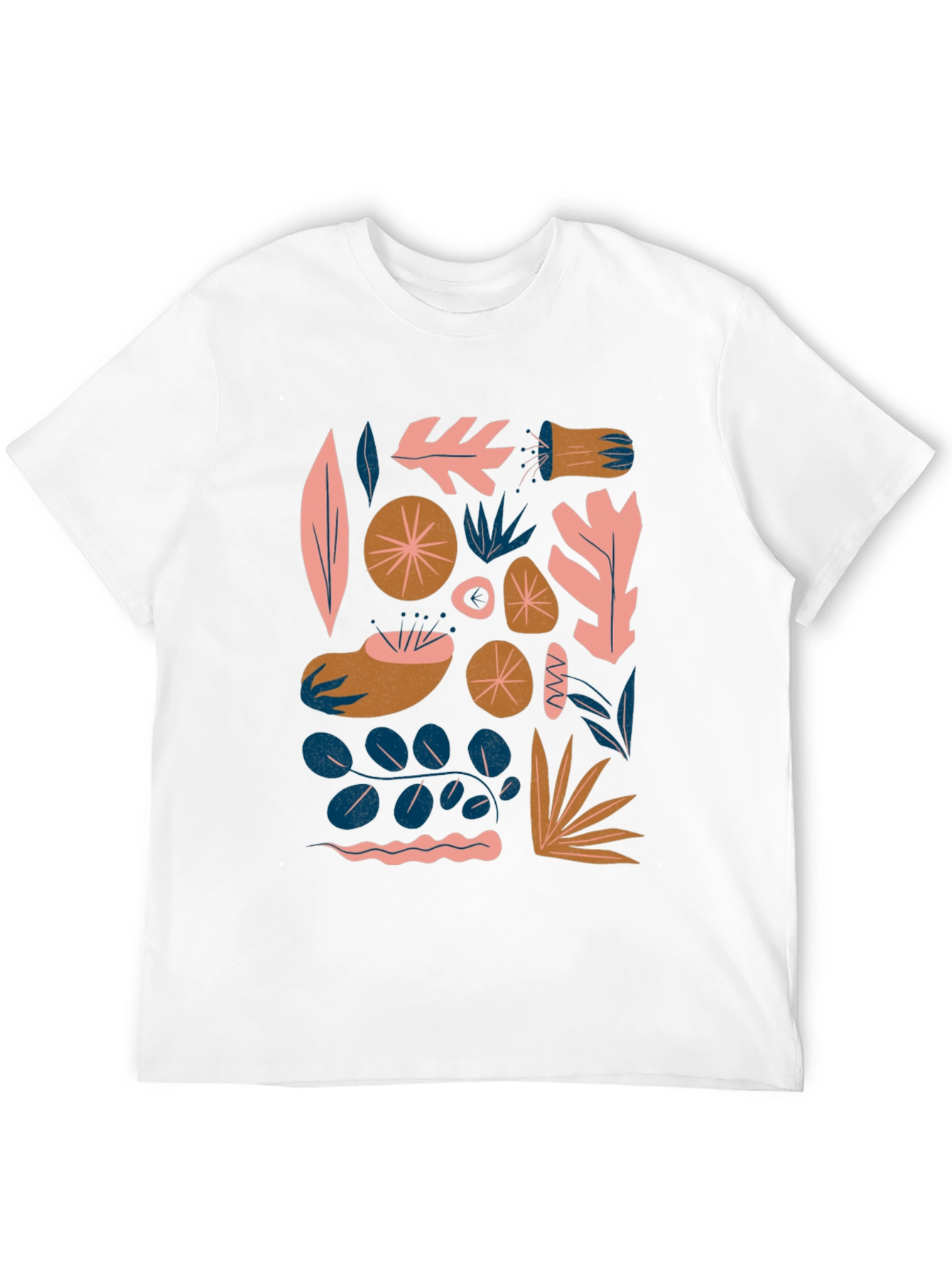 Modern Abstract Botanical Print Black T-Shirt
