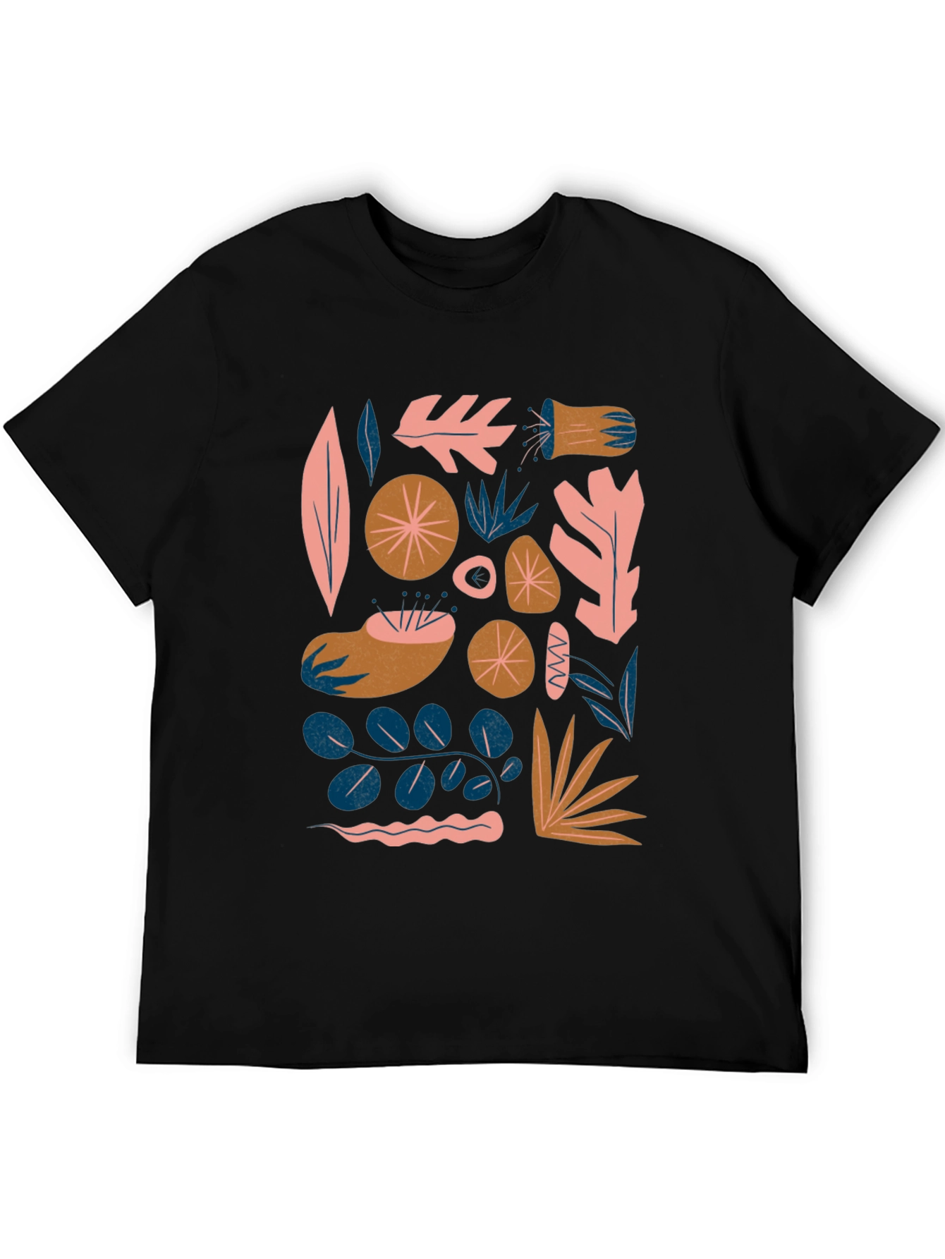 Modern Abstract Botanical Print Black T-Shirt