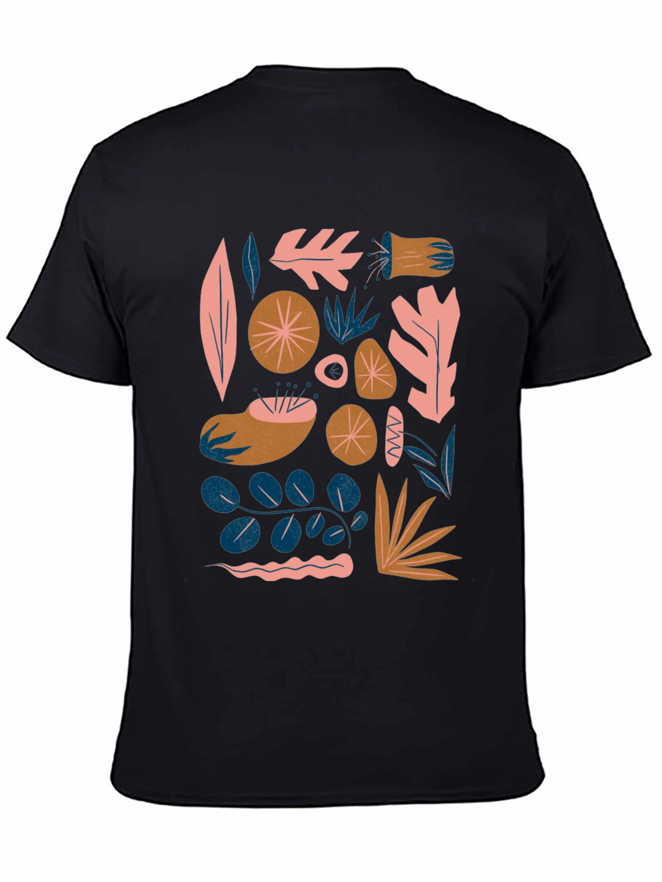 Modern Abstract Botanical Print Black T-Shirt