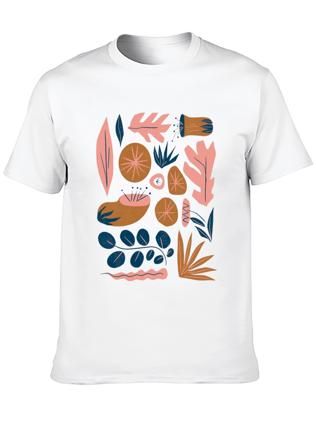 Modern Abstract Botanical Print Black T-Shirt