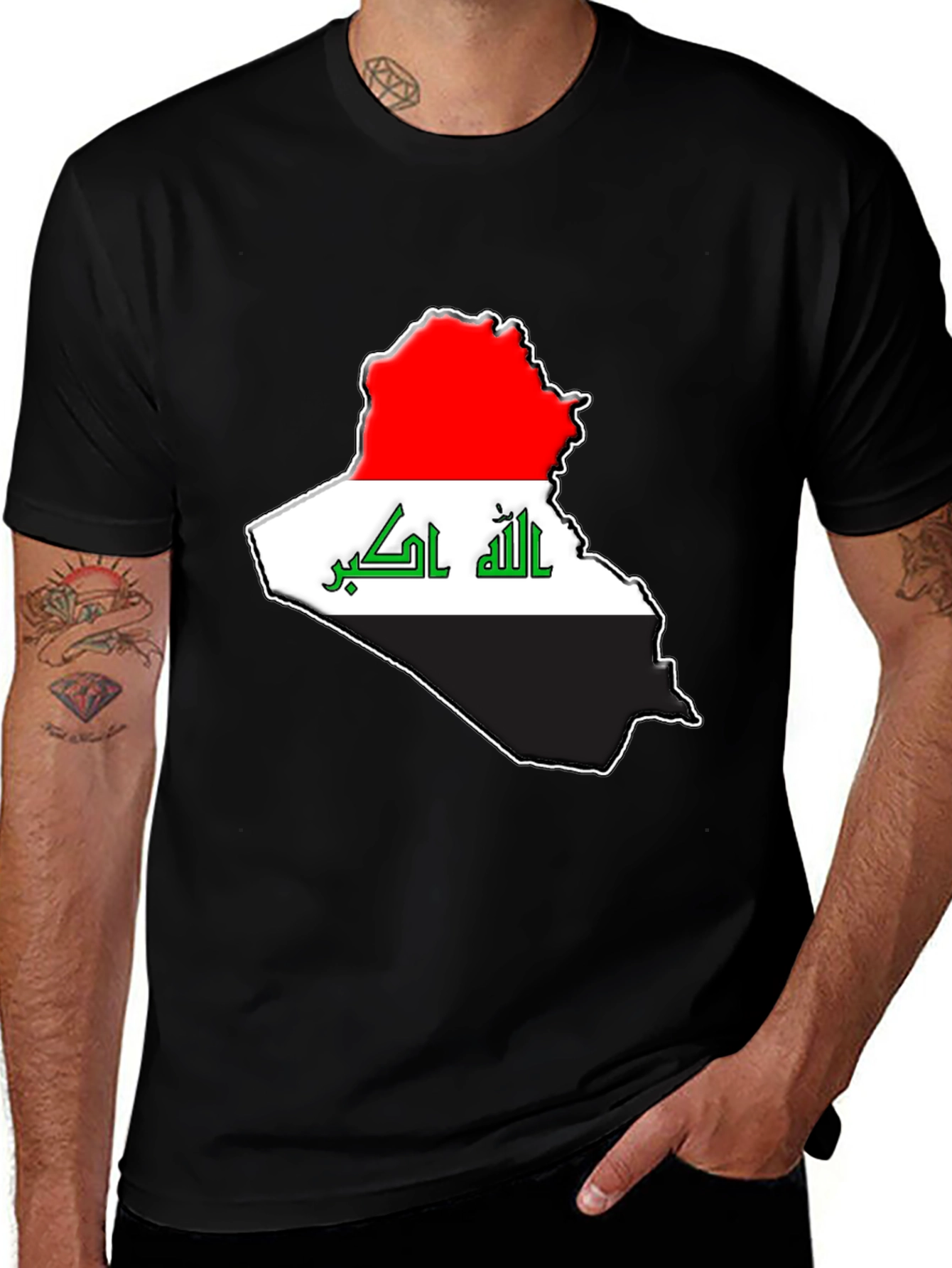 Iraq Flag Map T-Shirt - Black Cotton Tee