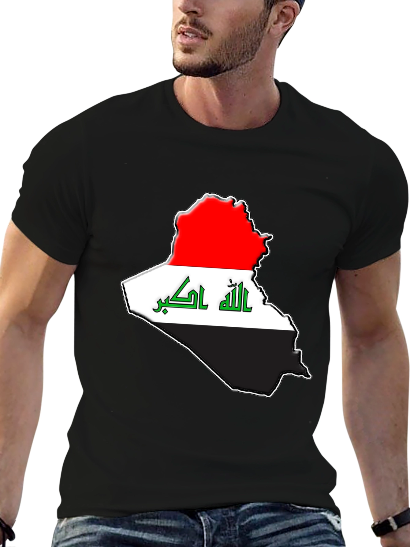 Iraq Flag Map T-Shirt - Black Cotton Tee