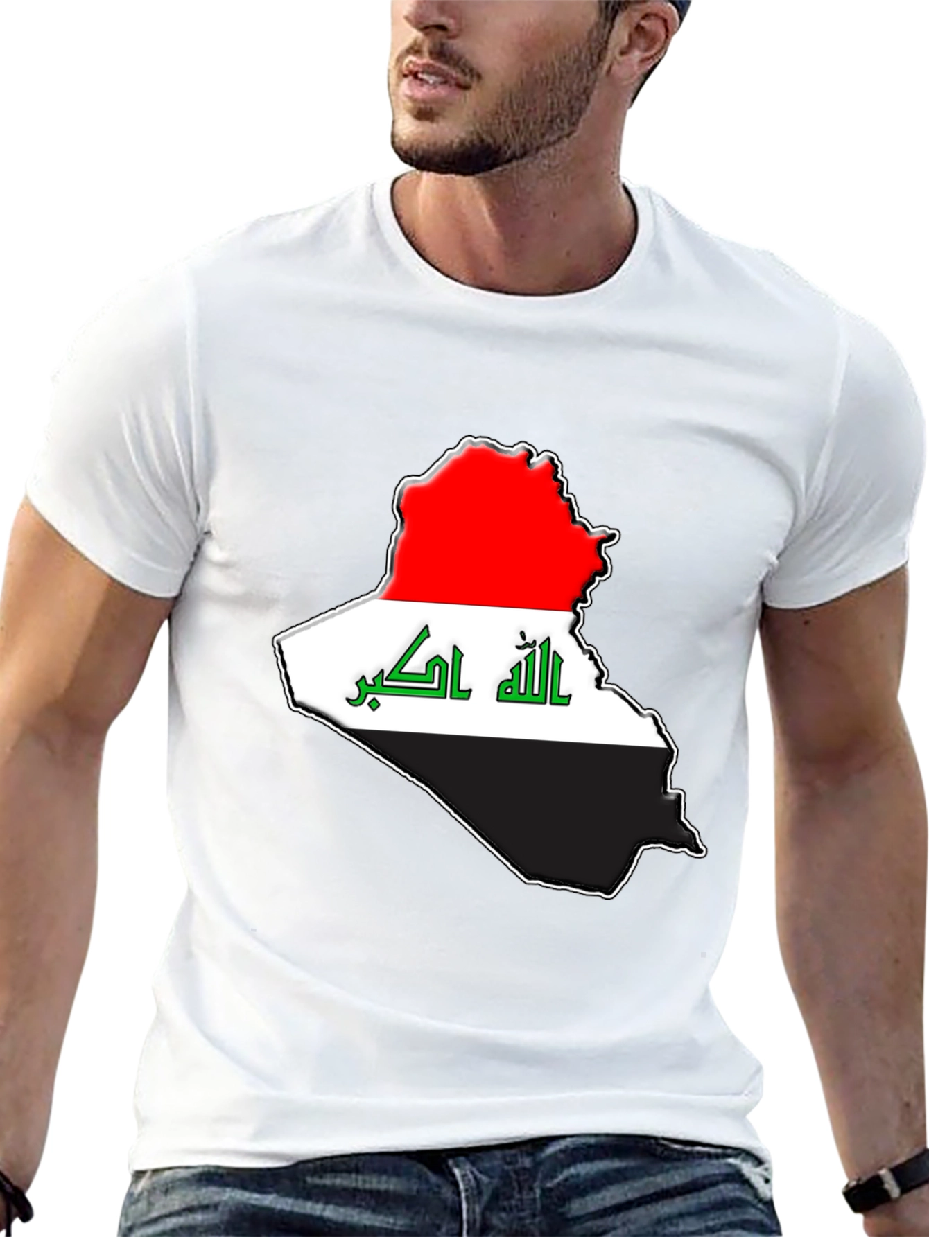 Iraq Flag Map T-Shirt - Black Cotton Tee