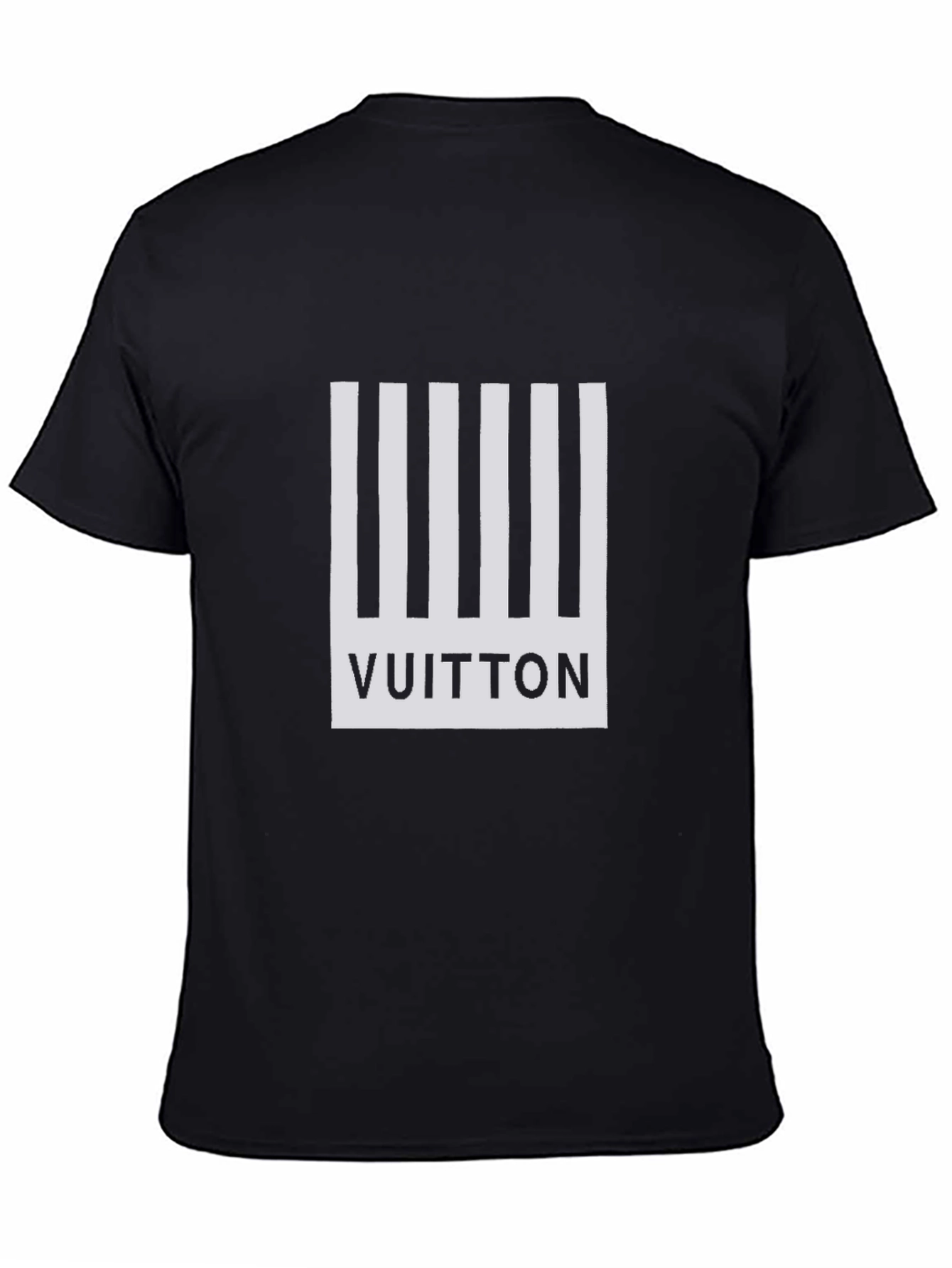 Black T-Shirt with White Stripe Vuitton Design