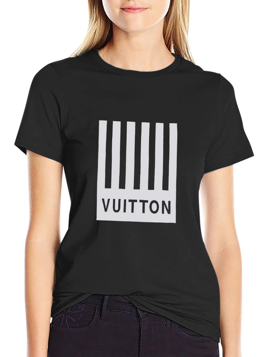 Black T-Shirt with White Stripe Vuitton Design