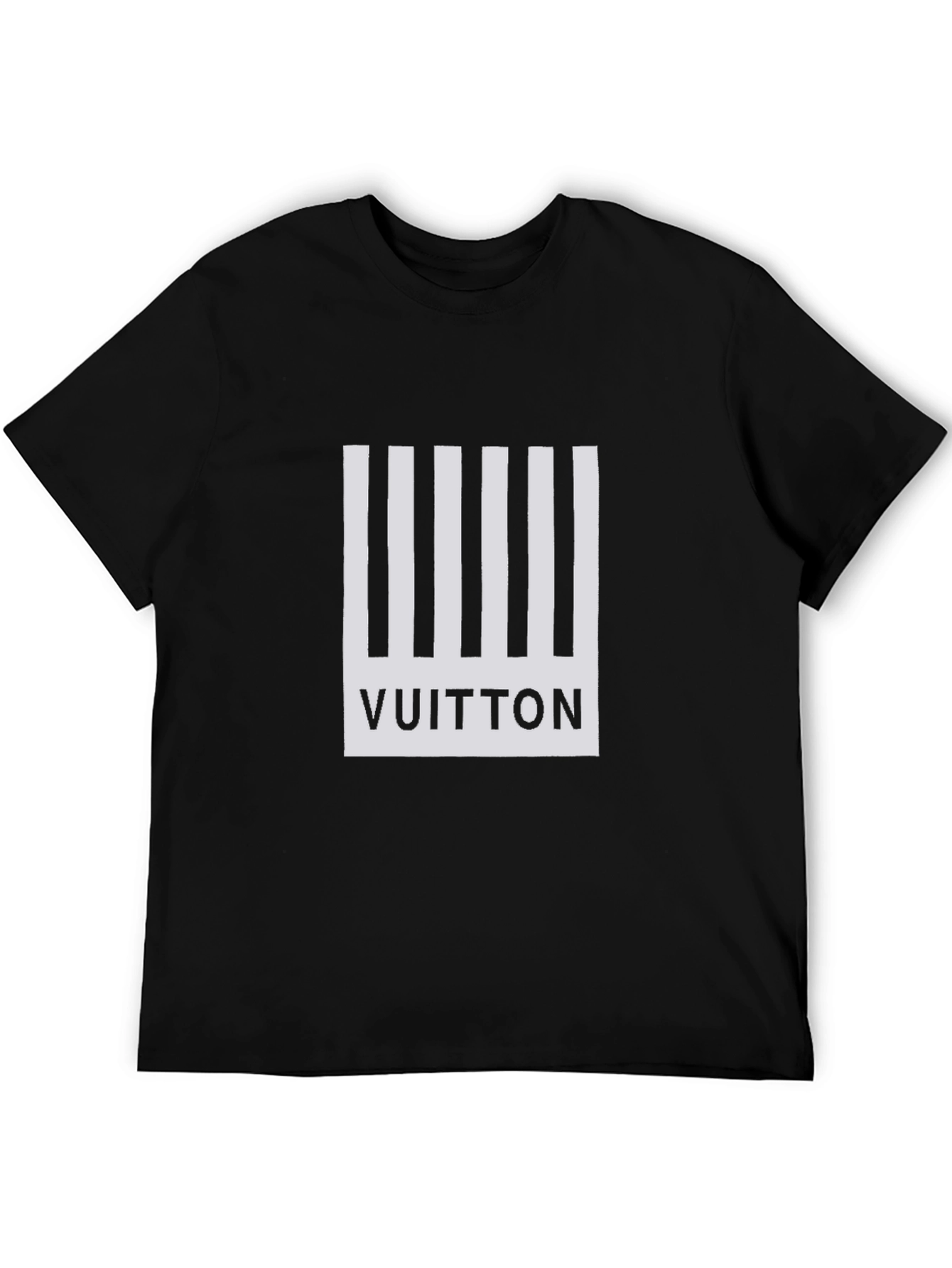 Black T-Shirt with White Stripe Vuitton Design