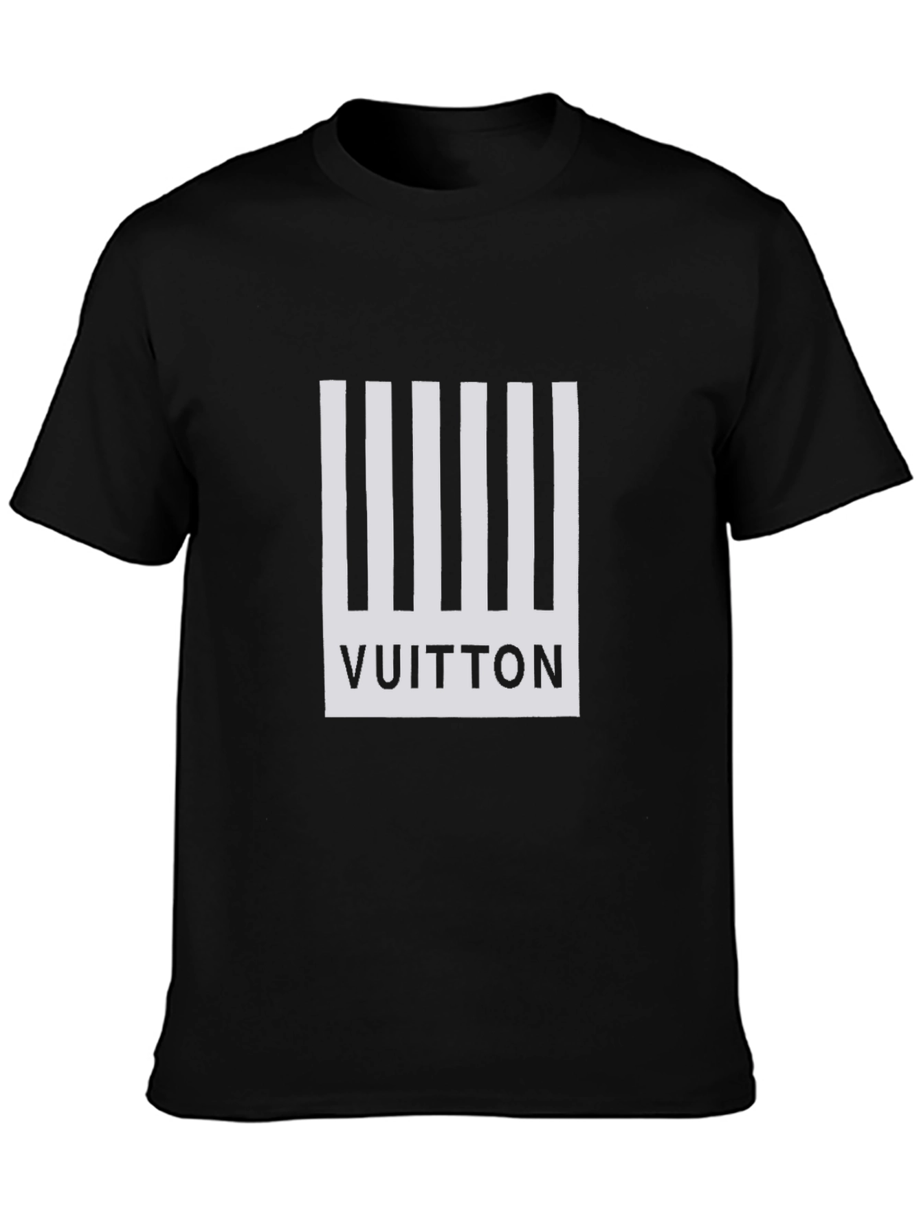 Black T-Shirt with White Stripe Vuitton Design
