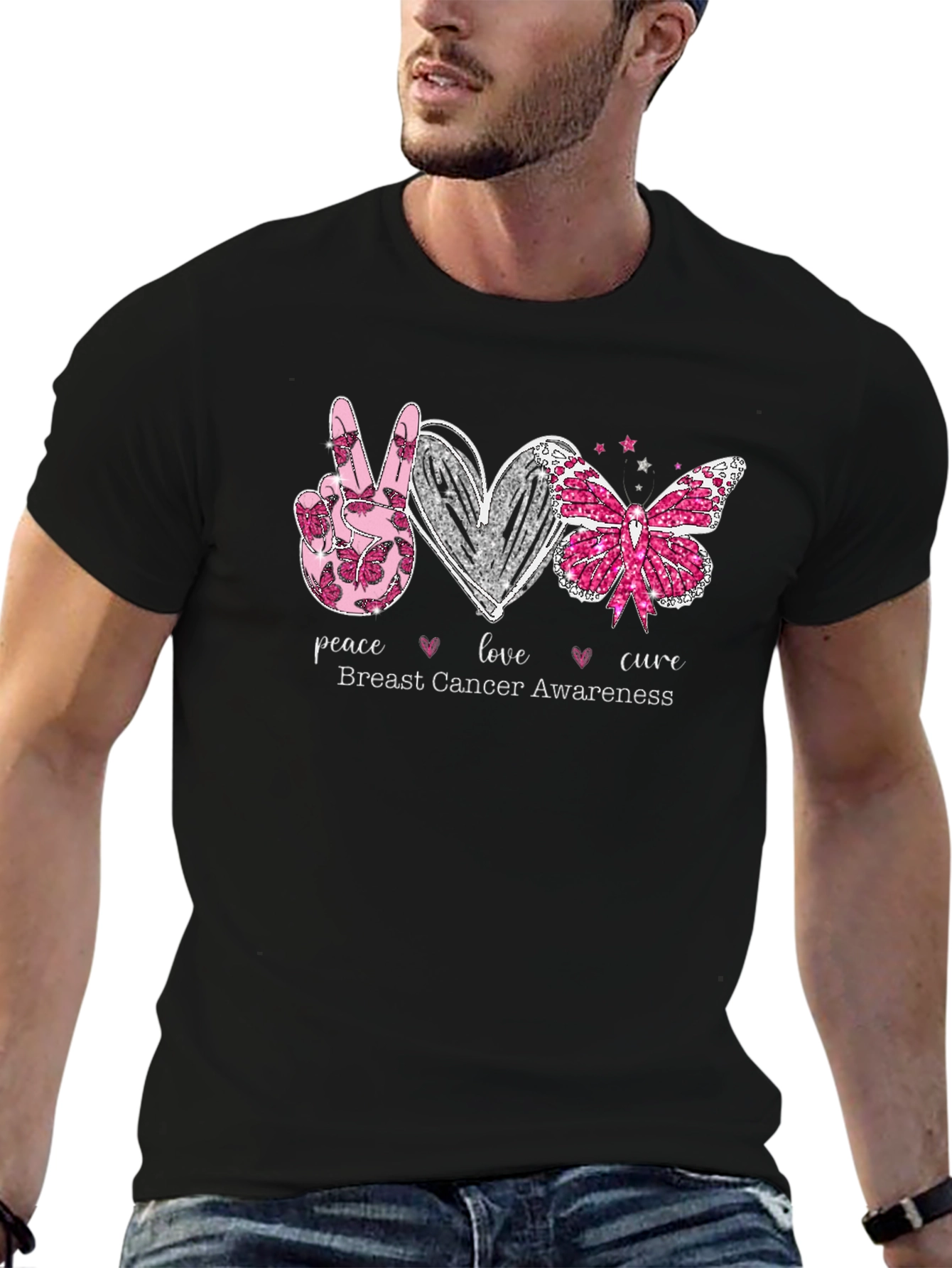 Breast Cancer Awareness T-Shirt Peace Love Cure