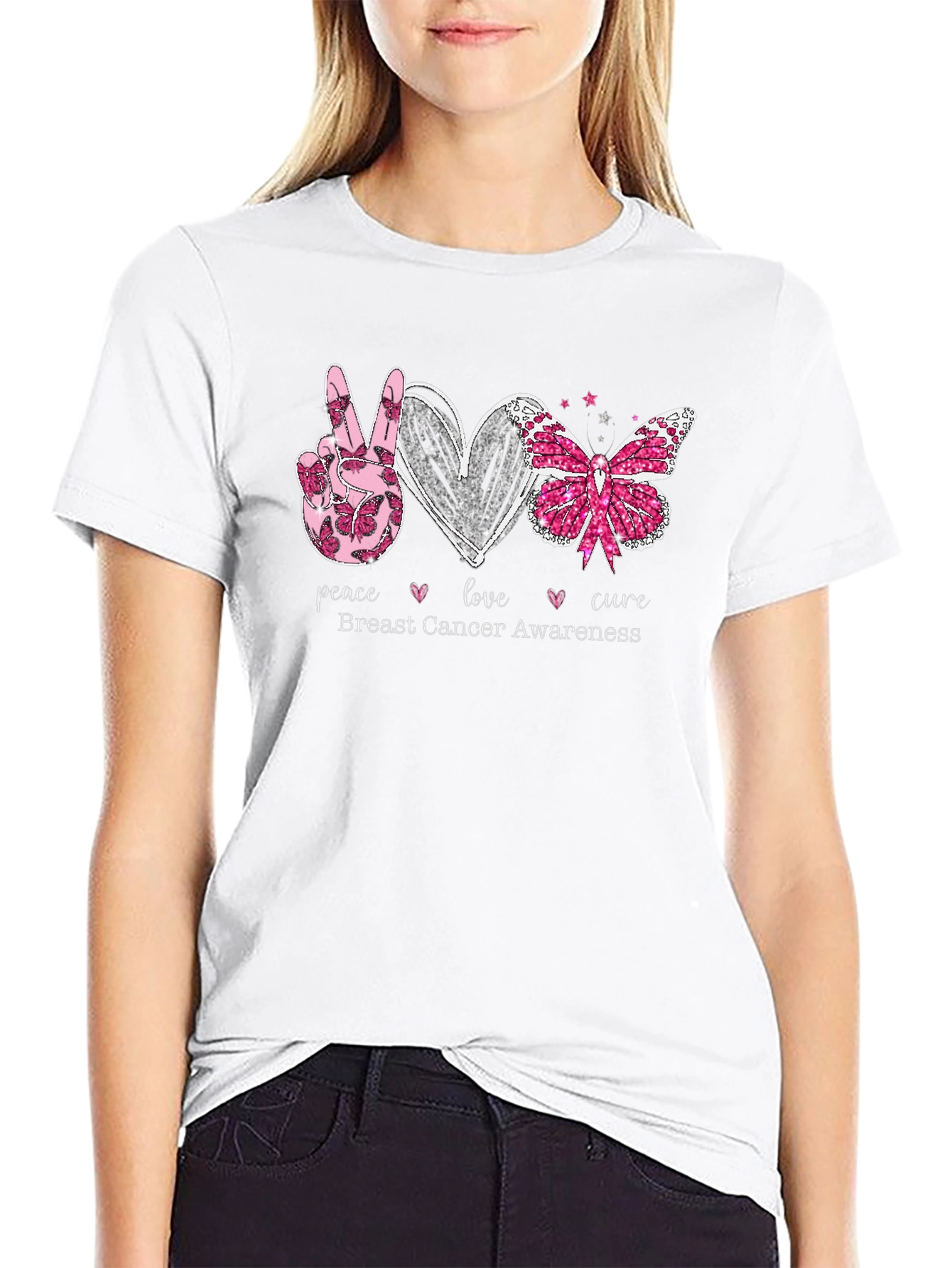Breast Cancer Awareness T-Shirt Peace Love Cure