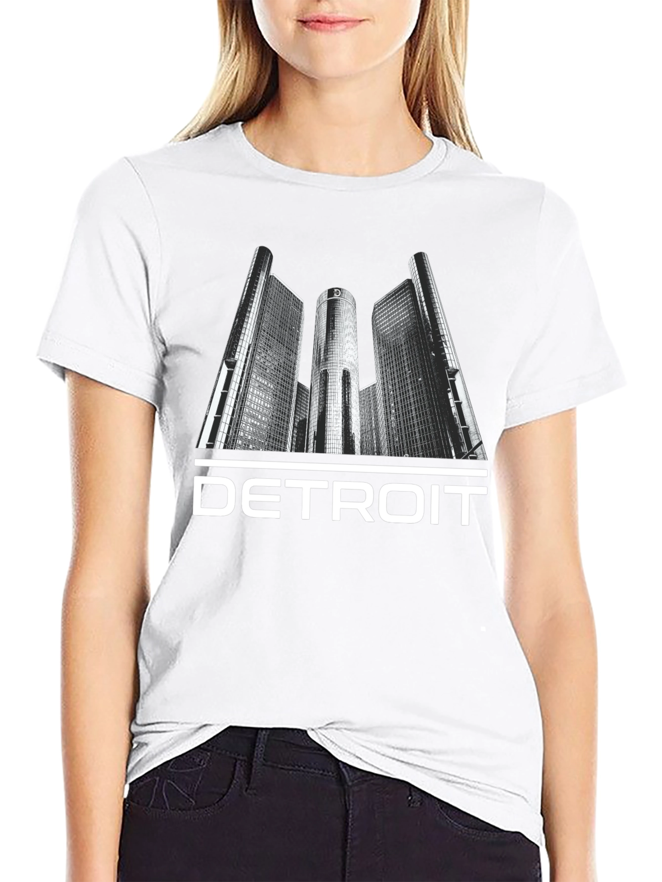 Detroit Cityscape Graphic Tee - Black Cotton T-Shirt
