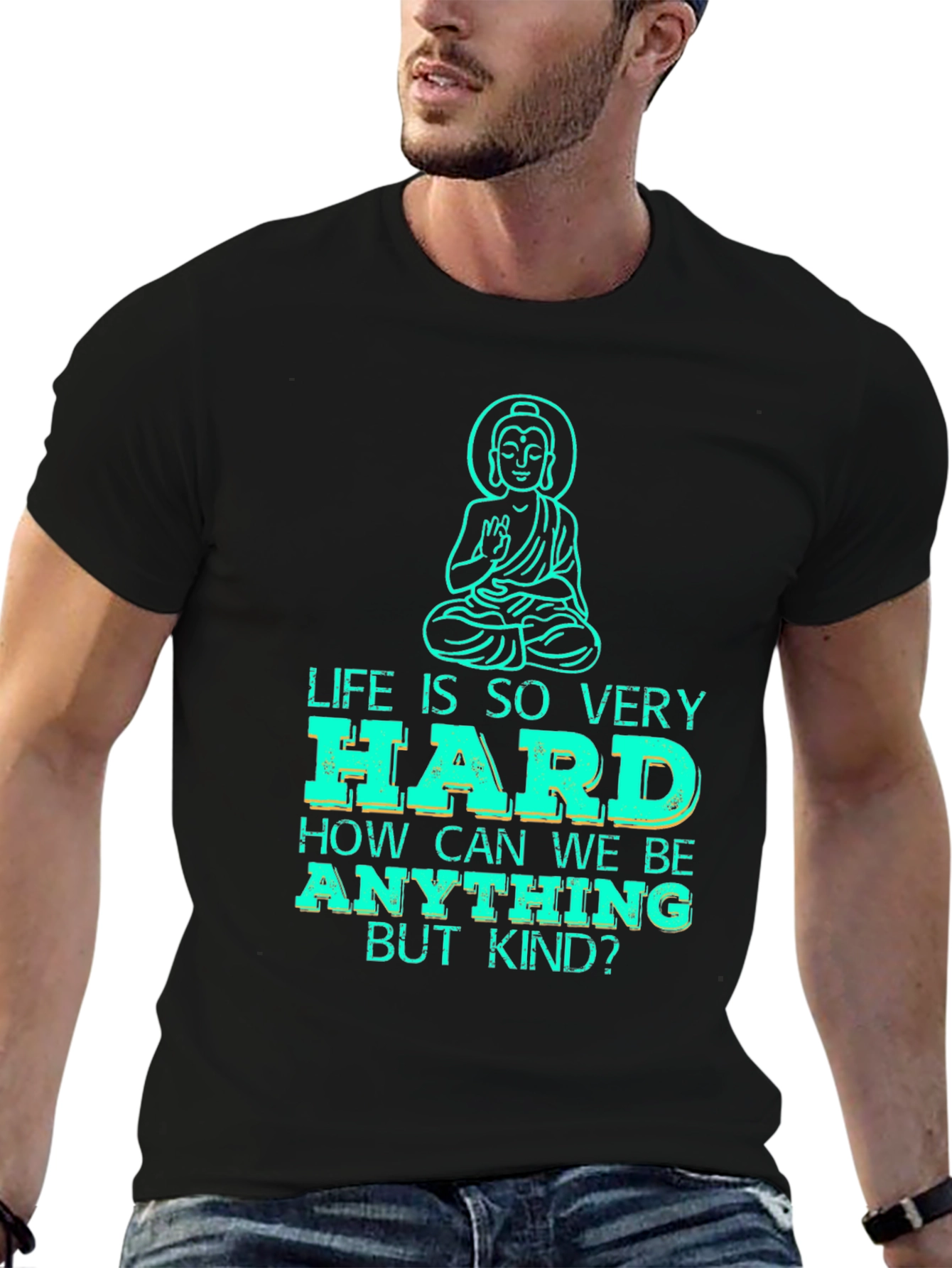 Inspirational Quote Buddha Graphic Tee - Black