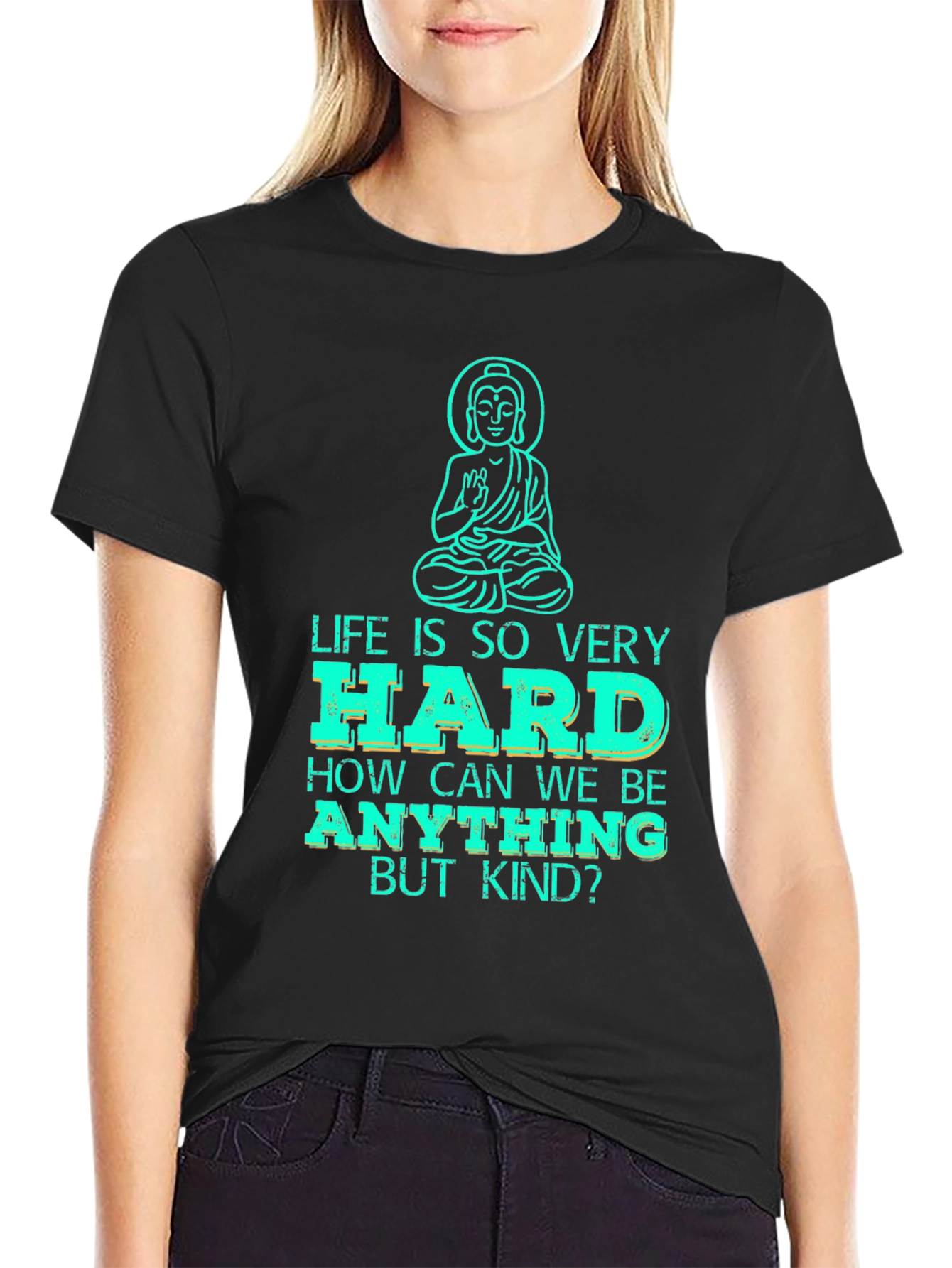 Inspirational Quote Buddha Graphic Tee - Black