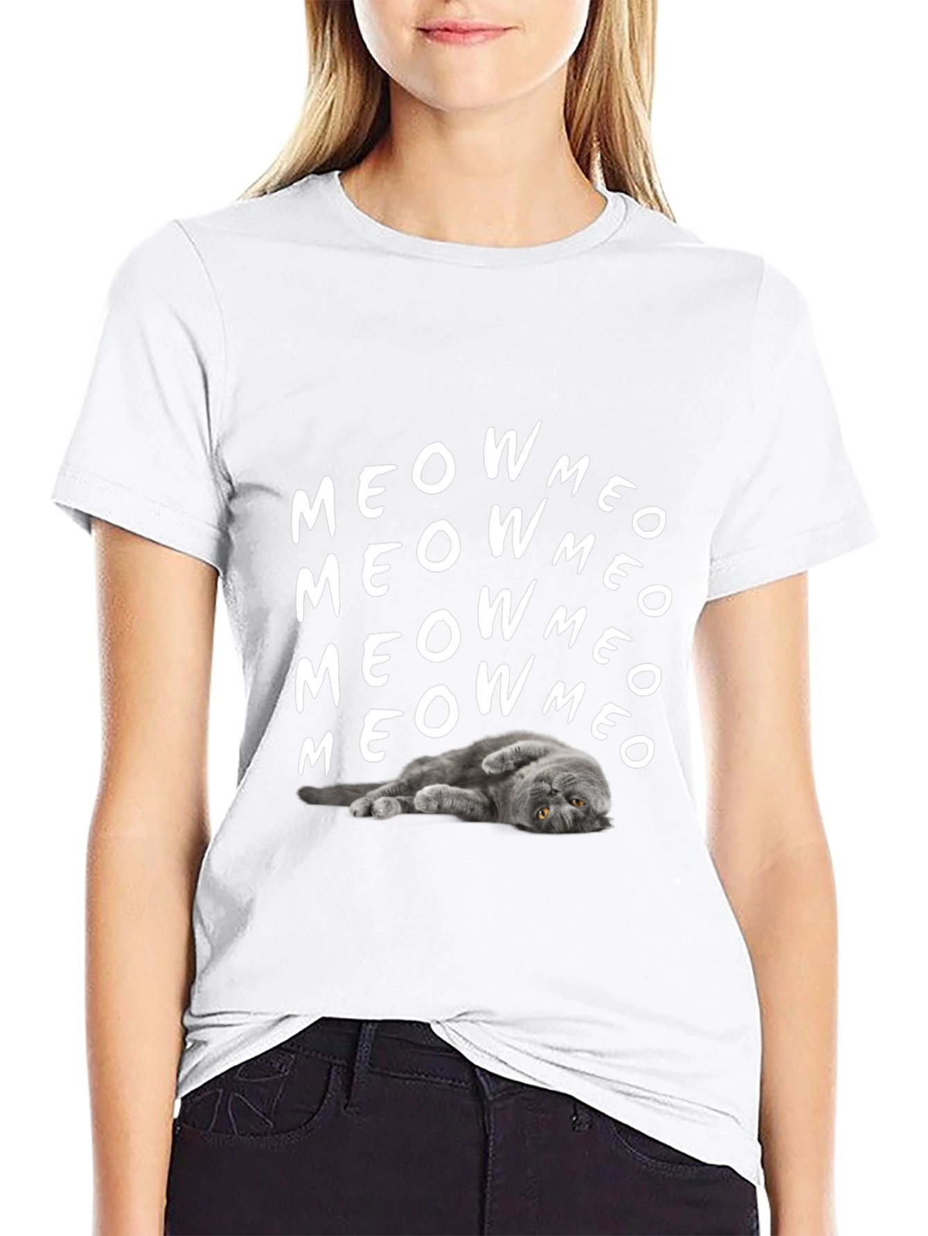 Meow Cat Graphic T-Shirt Soft Cotton Tee