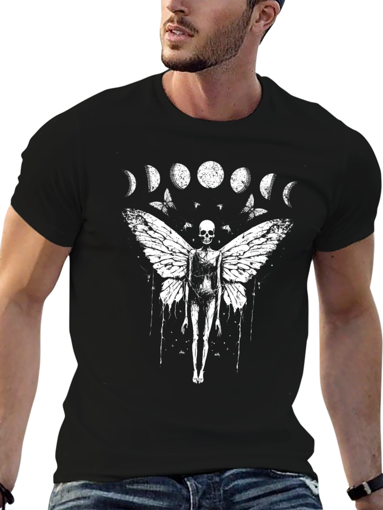 Moon Phase Skull Butterfly Graphic Tee