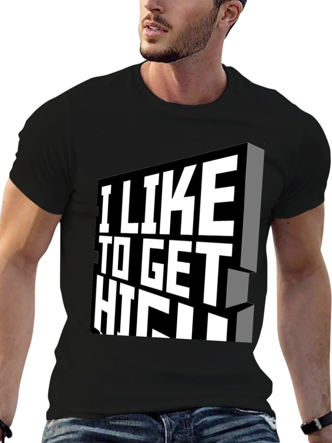 I Like to Get High Black Graphic Tee Shirt
