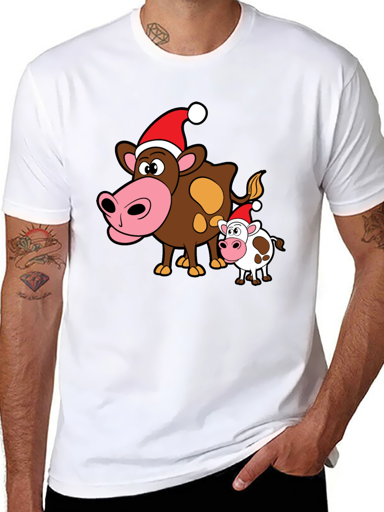 Festive Cow Graphic Tee - Holiday Apparel