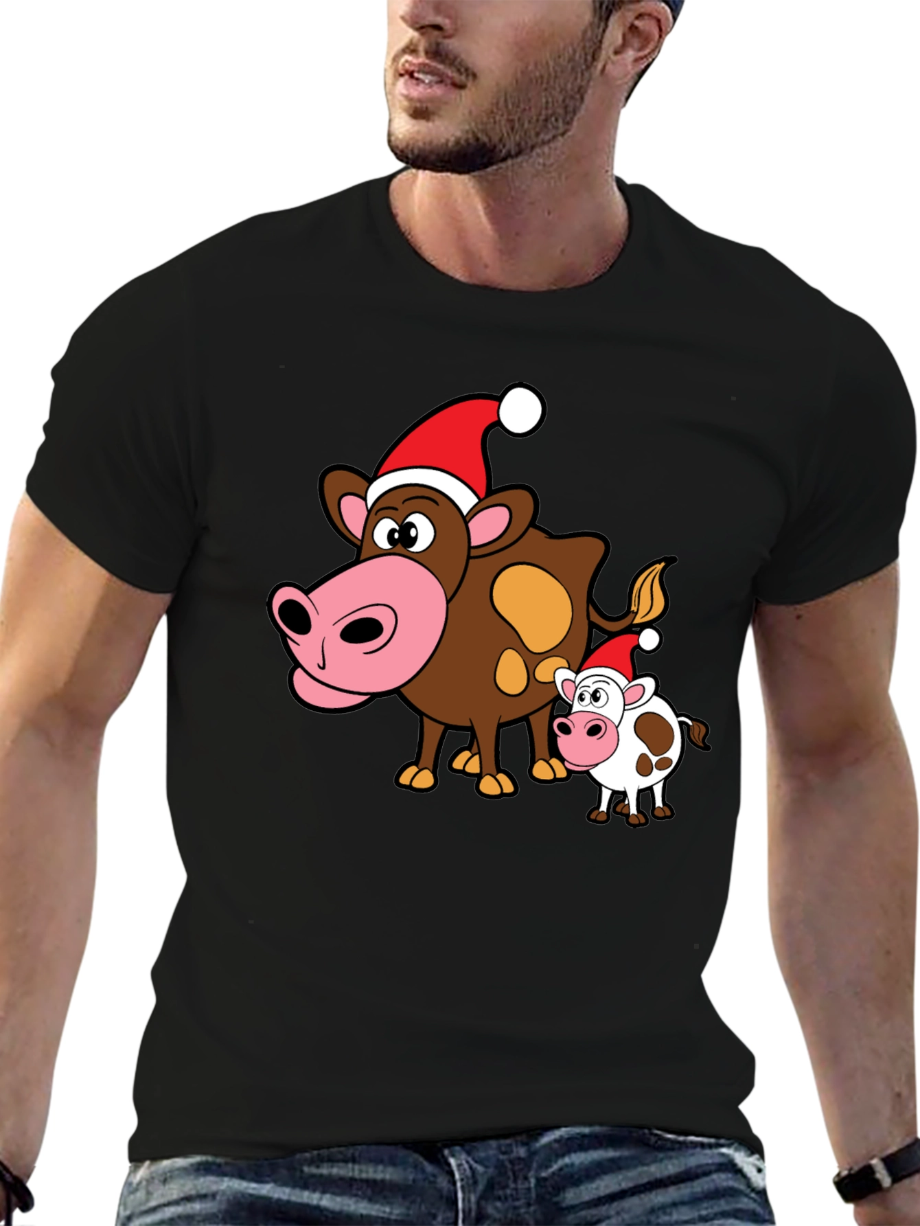 Festive Cow Graphic Tee - Holiday Apparel