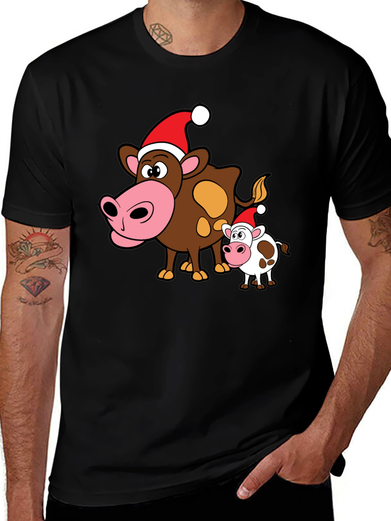 Festive Cow Graphic Tee - Holiday Apparel