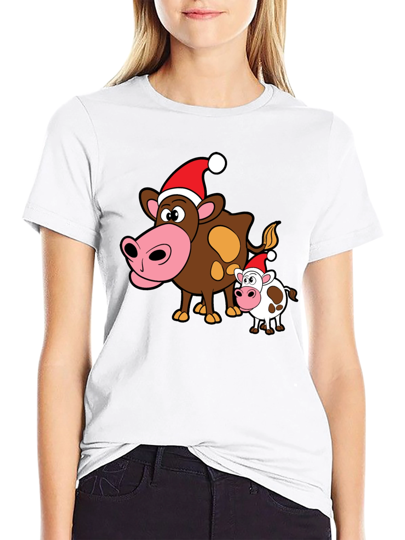 Festive Cow Graphic Tee - Holiday Apparel