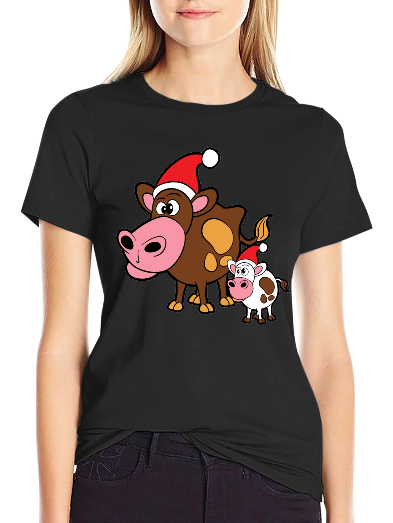 Festive Cow Graphic Tee - Holiday Apparel