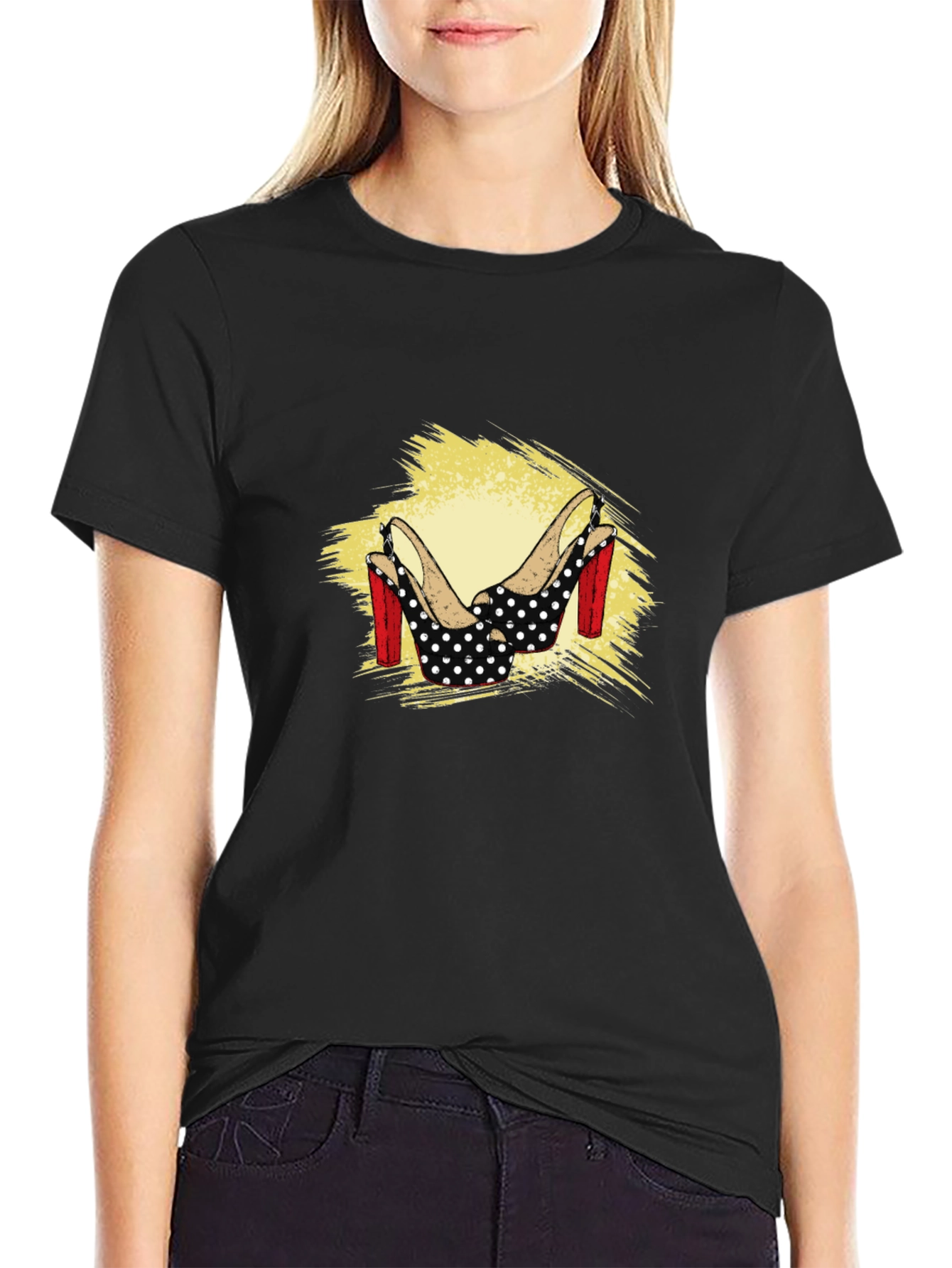 Polka Dot Heel Graphic Tee - Black