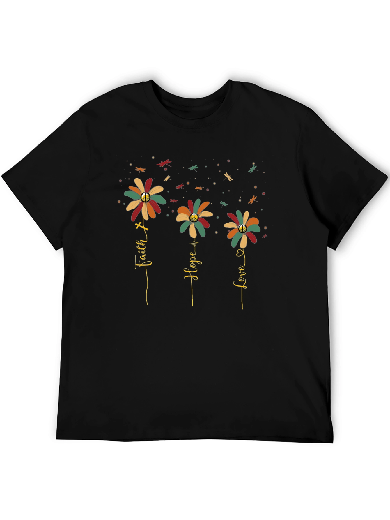 Faith Hope Love Flower Graphic T-Shirt