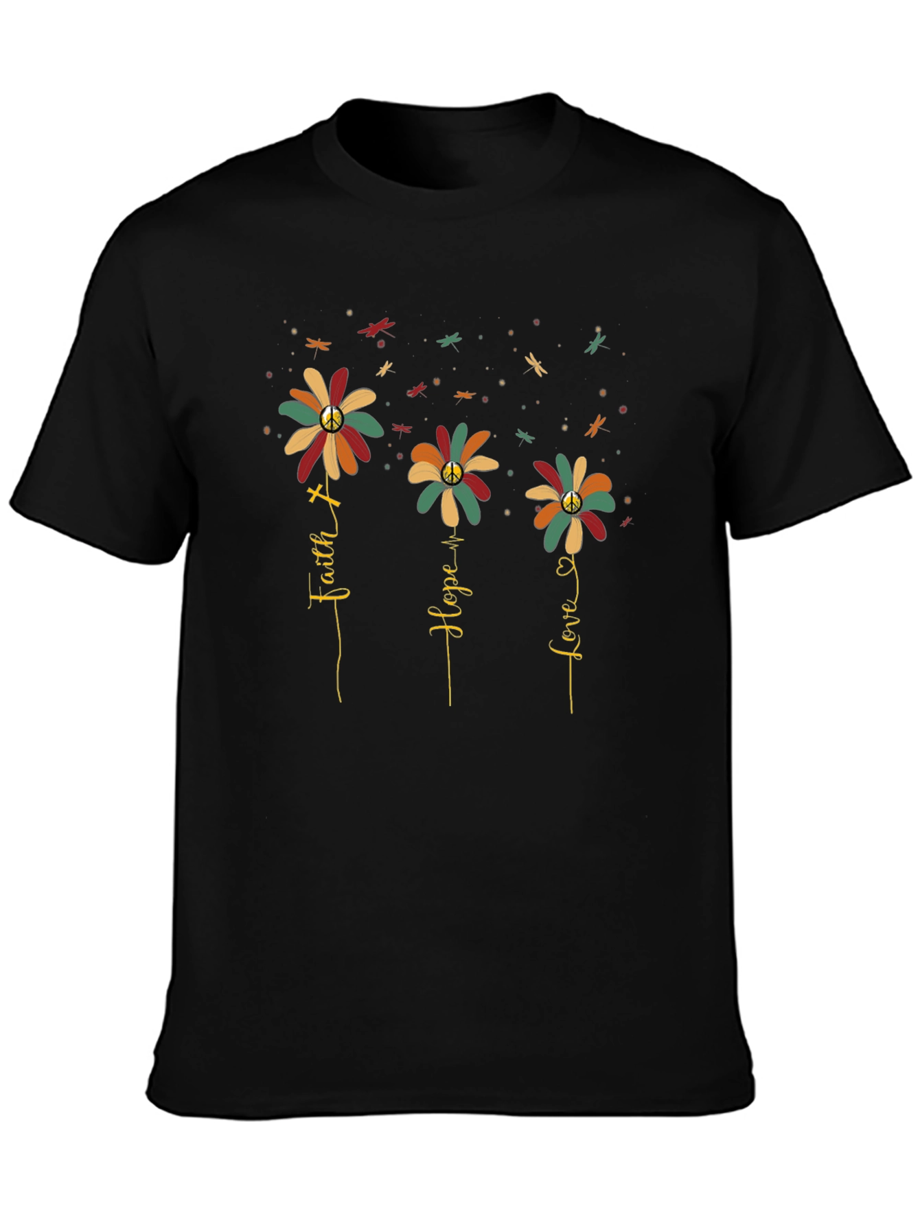 Faith Hope Love Flower Graphic T-Shirt
