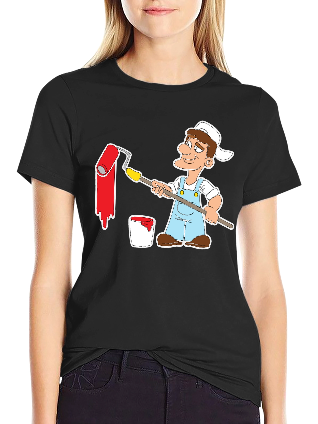 Painter Cartoon Graphic Tee - Black