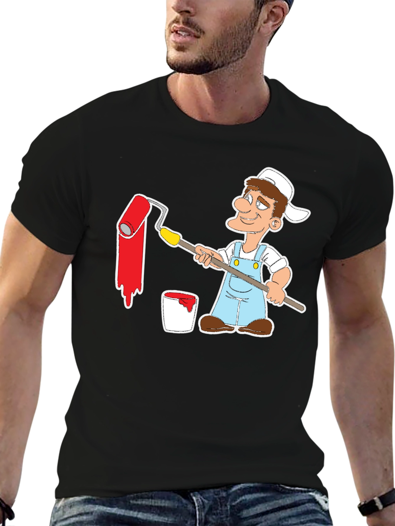 Painter Cartoon Graphic Tee - Black