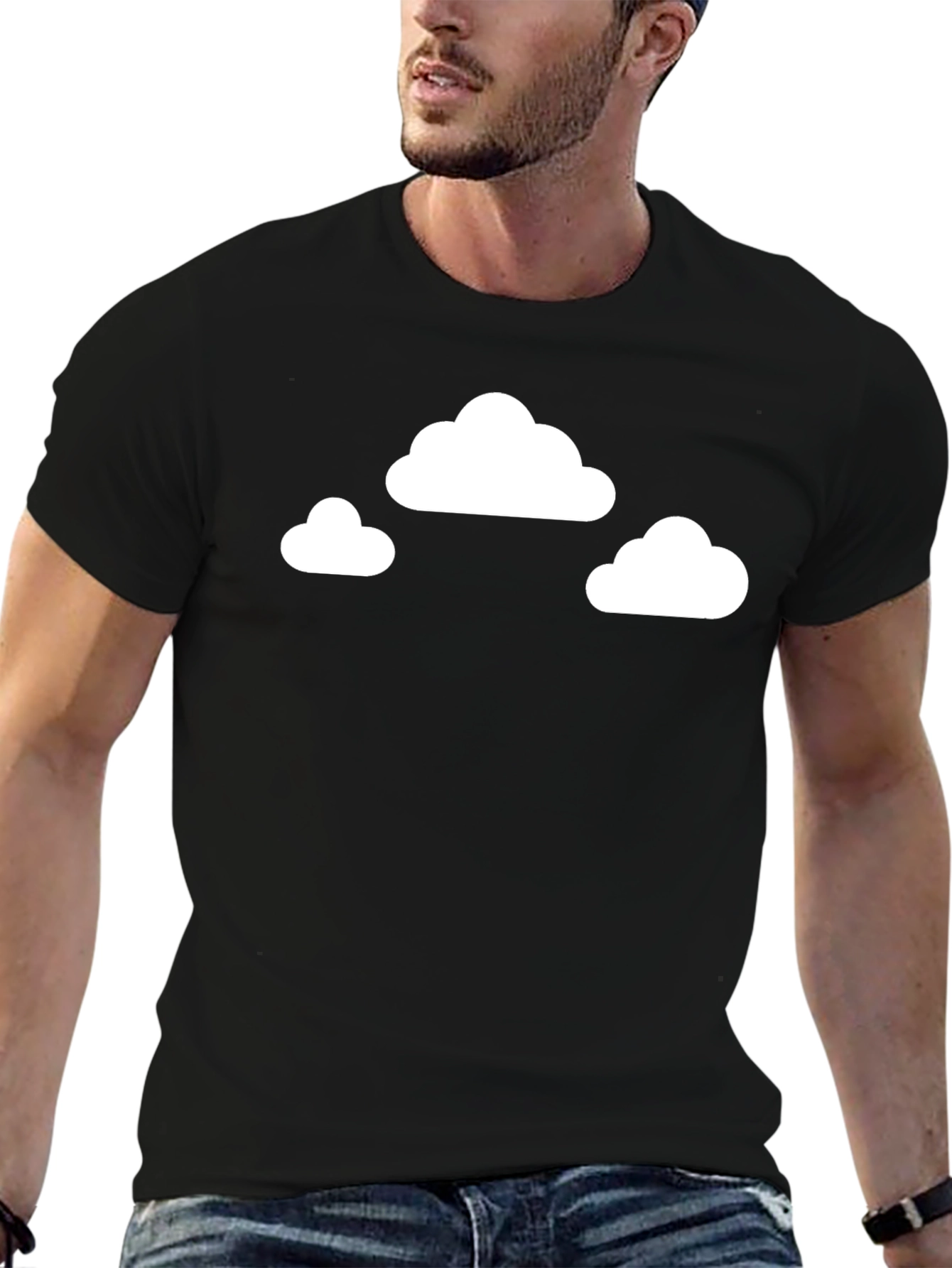 Cloud Print Black Crewneck T-Shirt