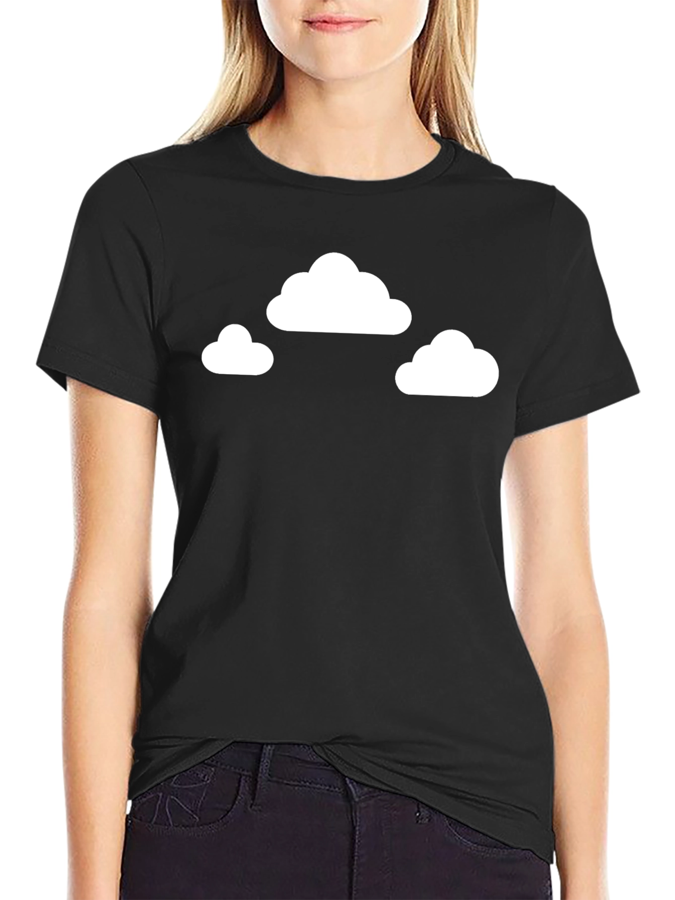 Cloud Print Black Crewneck T-Shirt