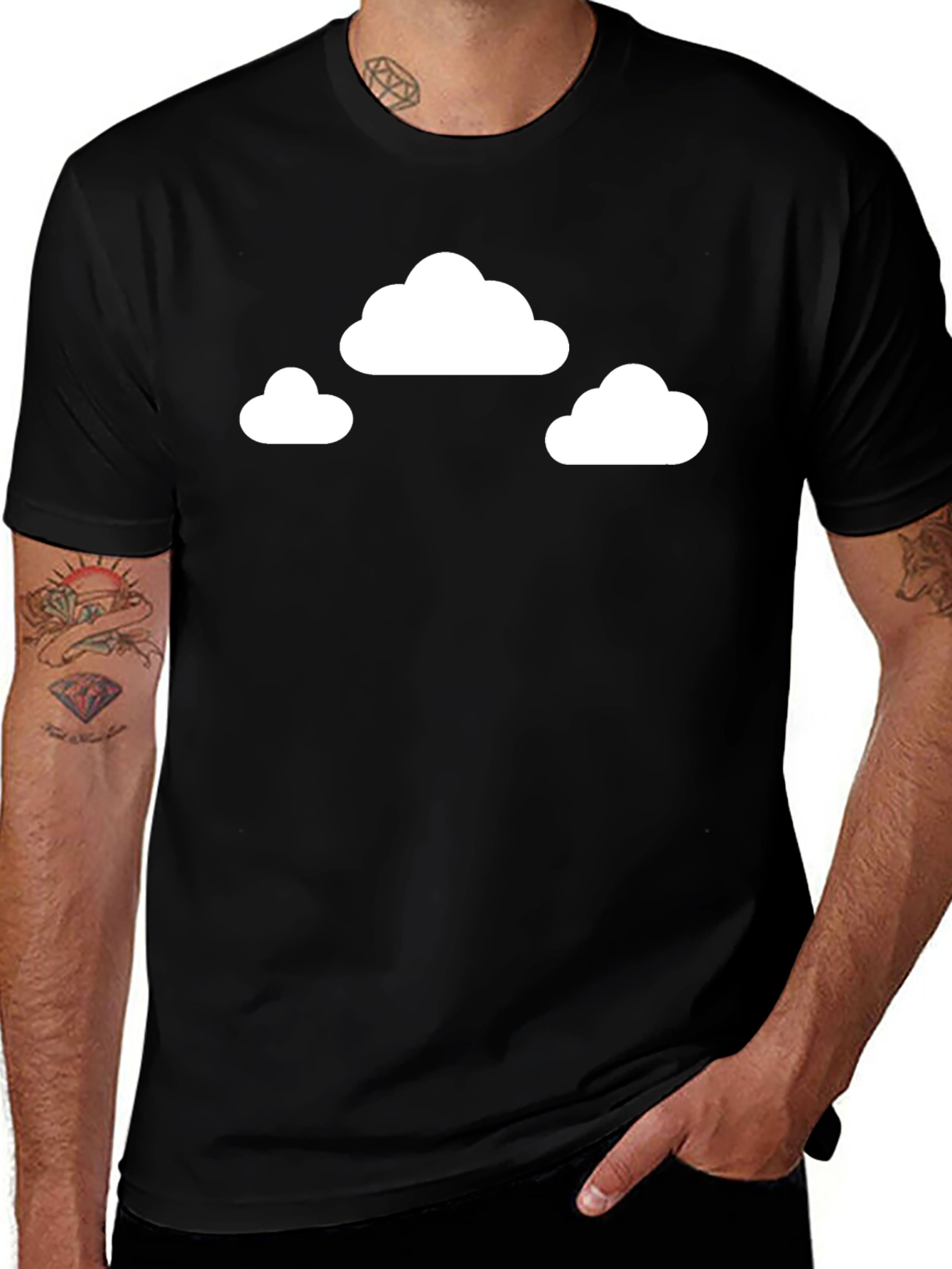 Cloud Print Black Crewneck T-Shirt