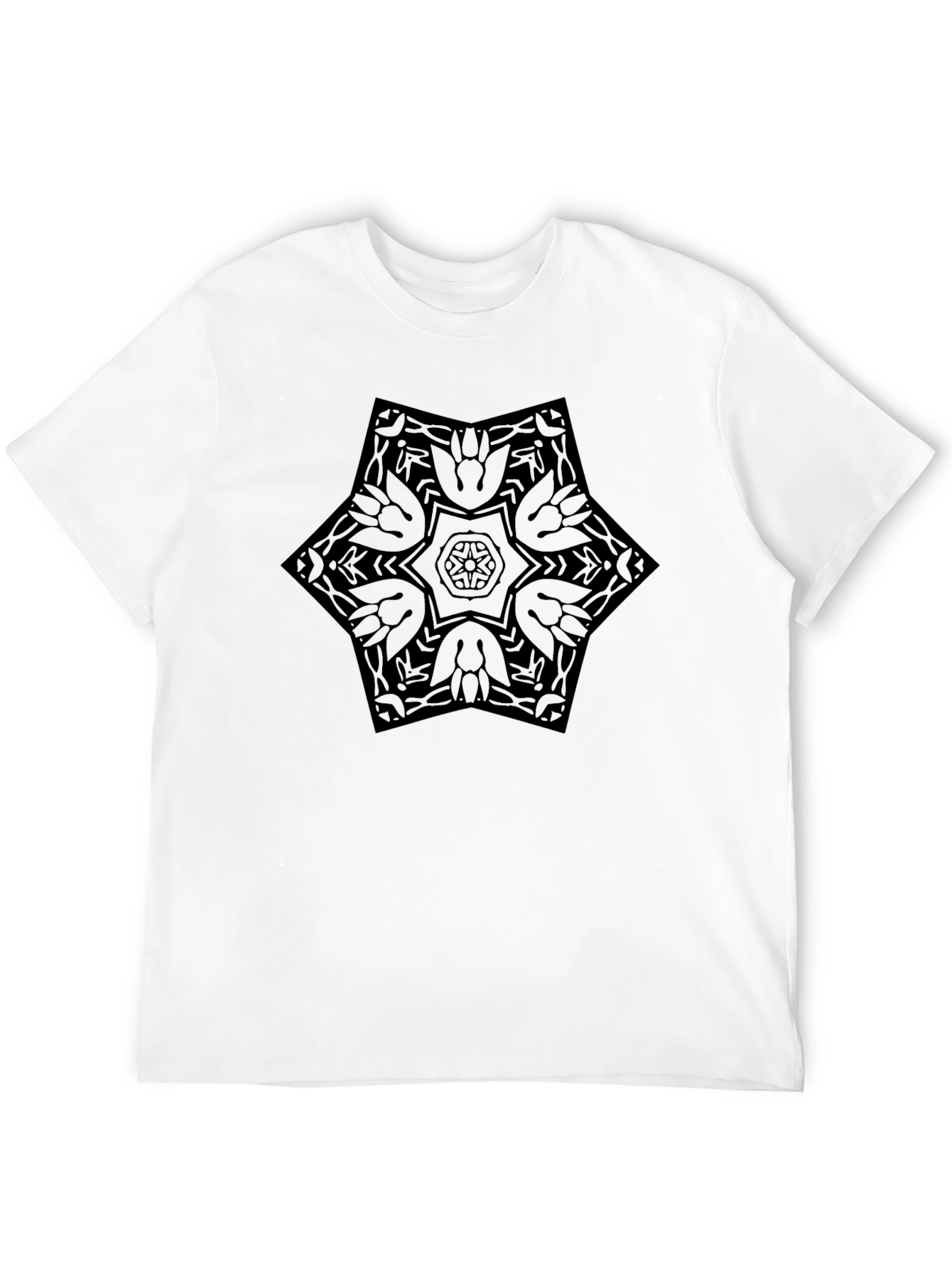 Geometric Star Mandala Mens Black T-Shirt