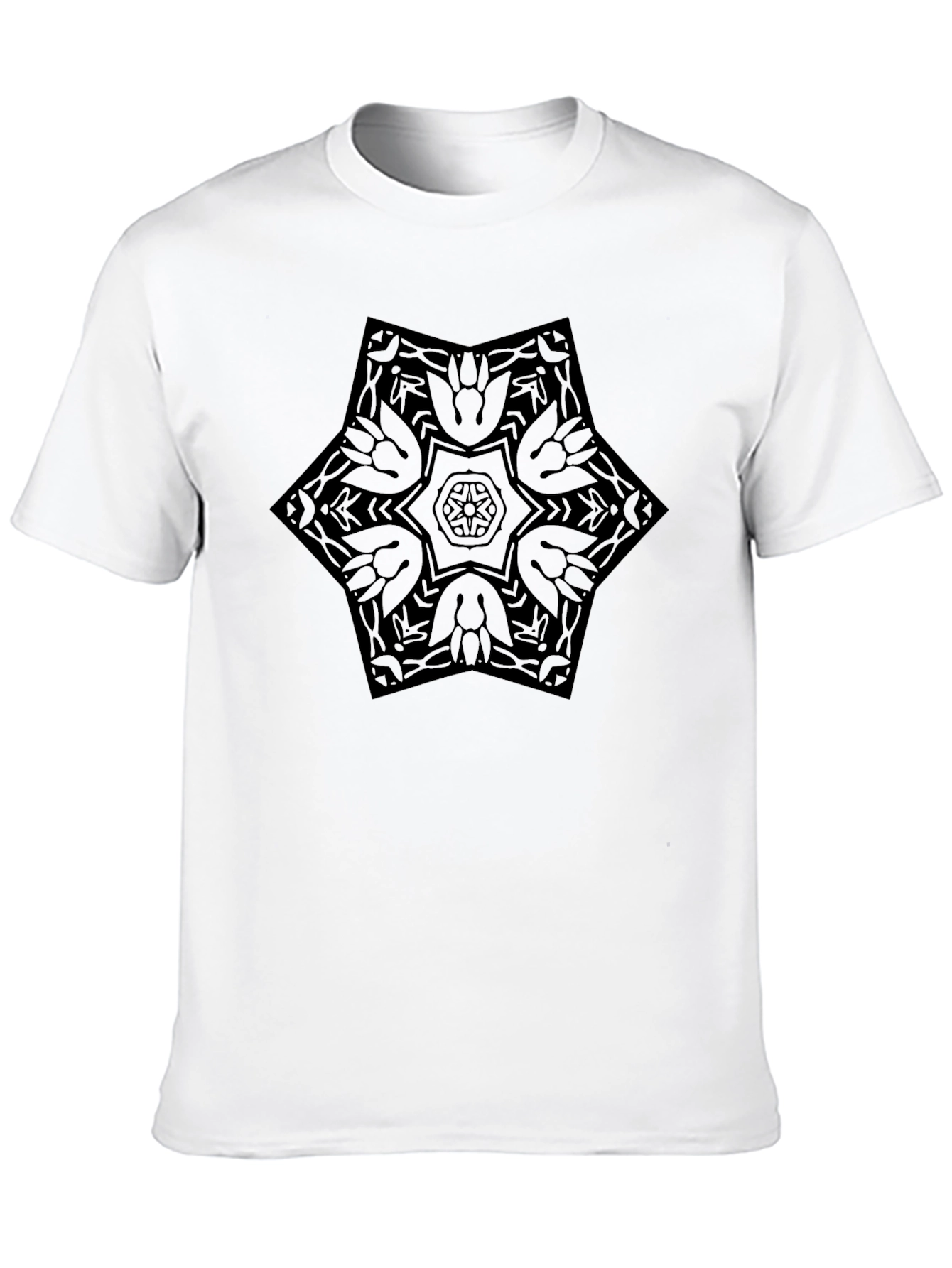 Geometric Star Mandala Mens Black T-Shirt
