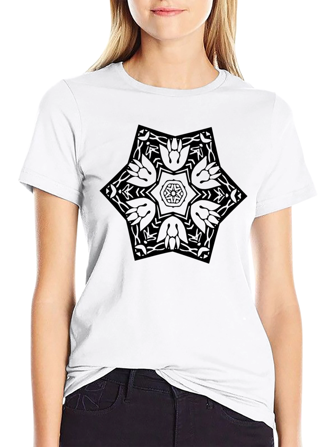 Geometric Star Mandala Mens Black T-Shirt