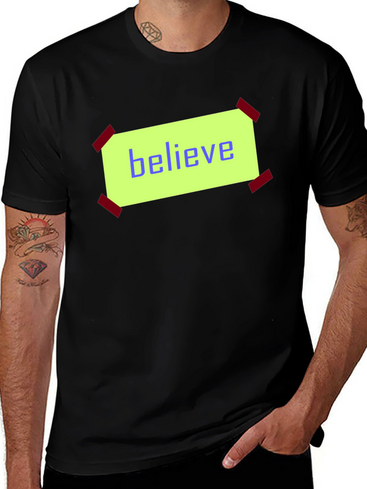 Believe Graphic Print Black Cotton T-Shirt