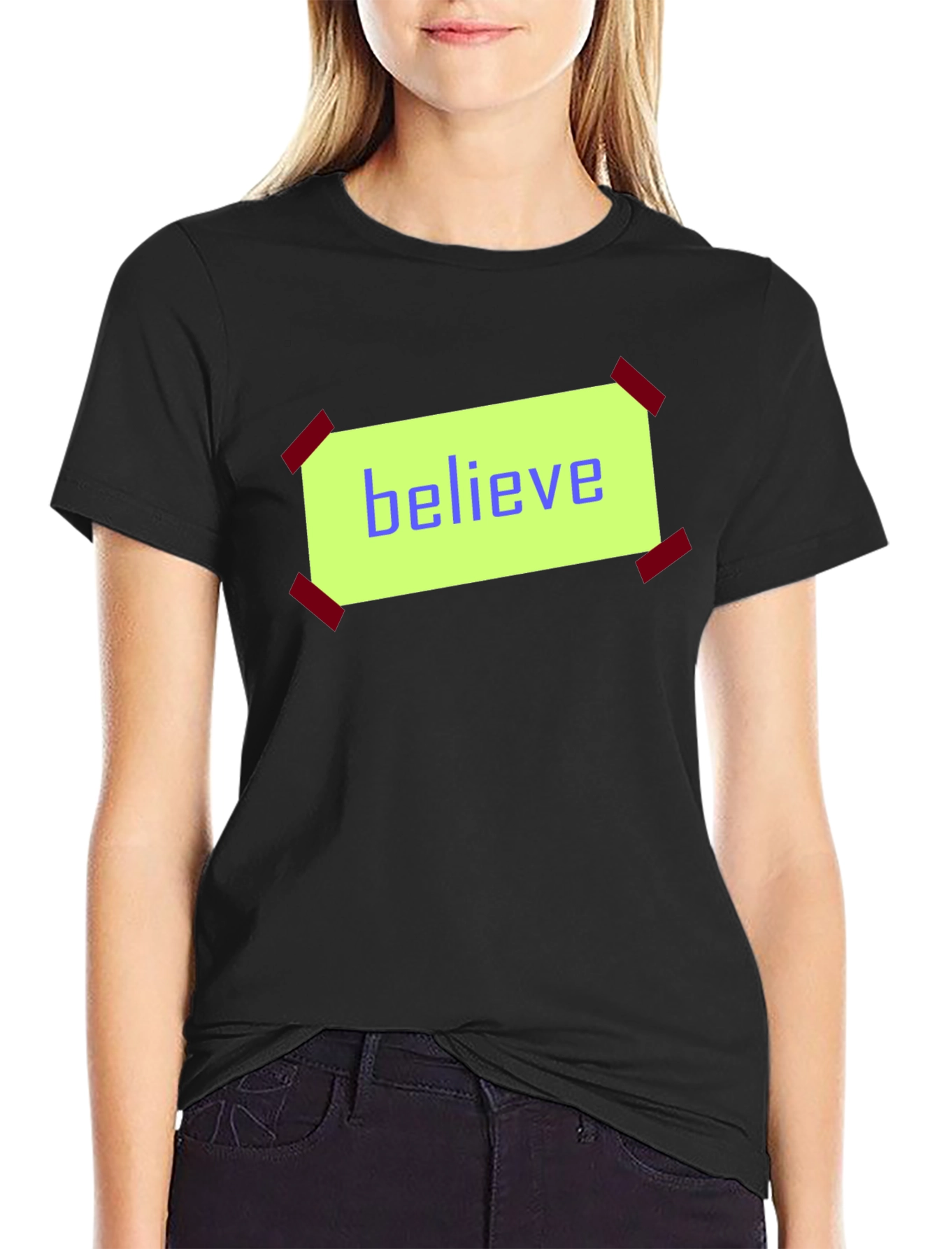 Believe Graphic Print Black Cotton T-Shirt