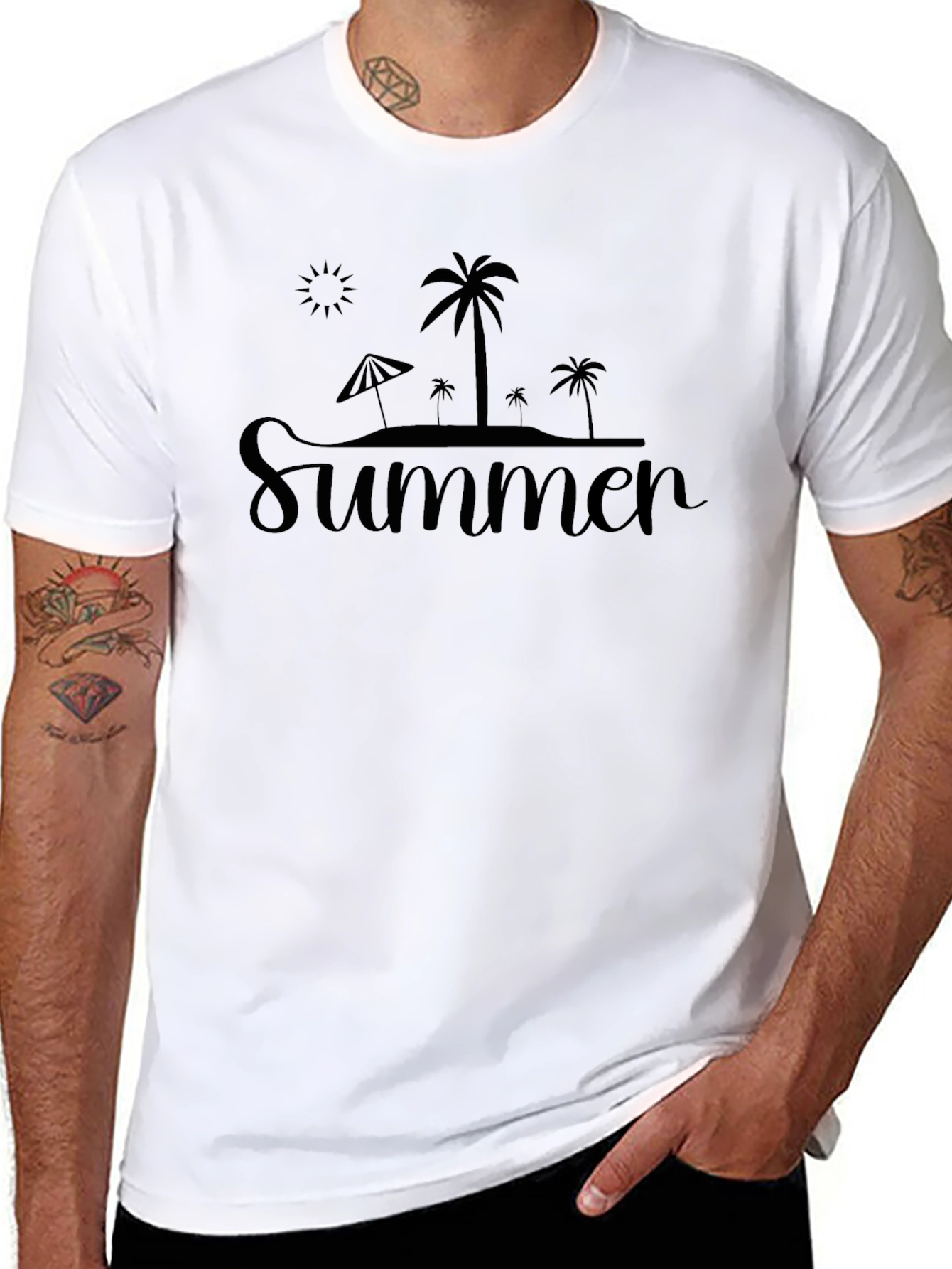 Summer Beach Graphic Black T-Shirt