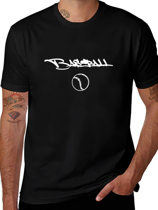 Baseball Graphic Tee - Black Cotton Casual Shirt