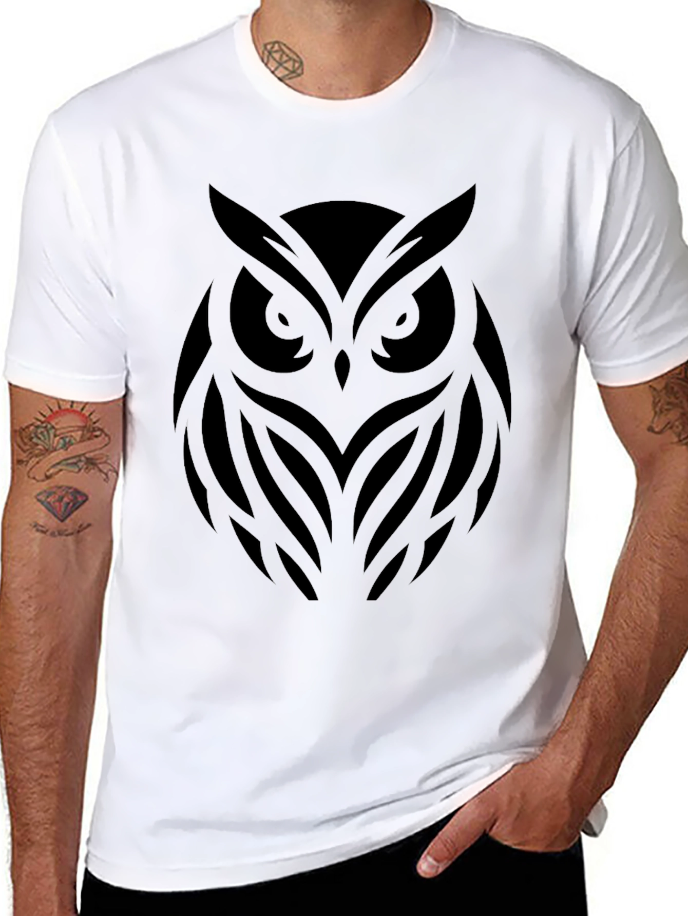 Mens Black Owl Graphic T-Shirt