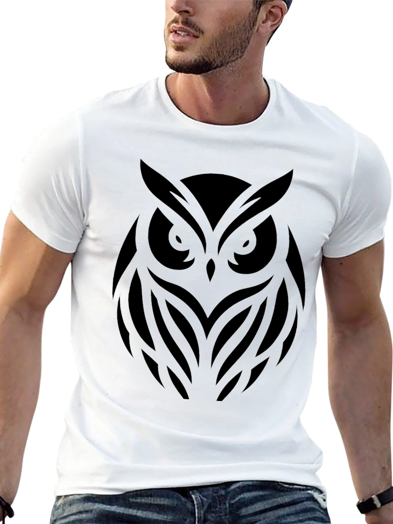 Mens Black Owl Graphic T-Shirt