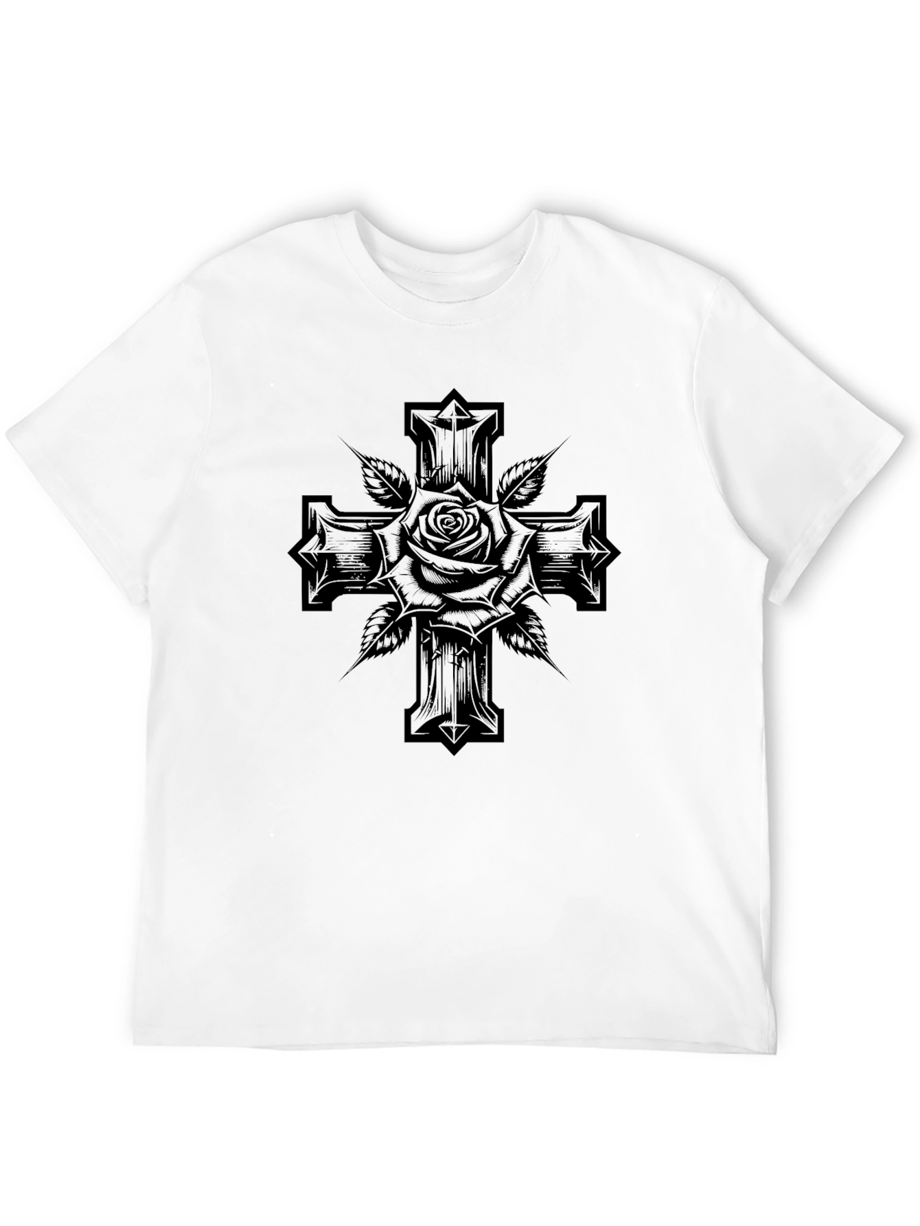 Rose & Cross Graphic Black T-Shirt